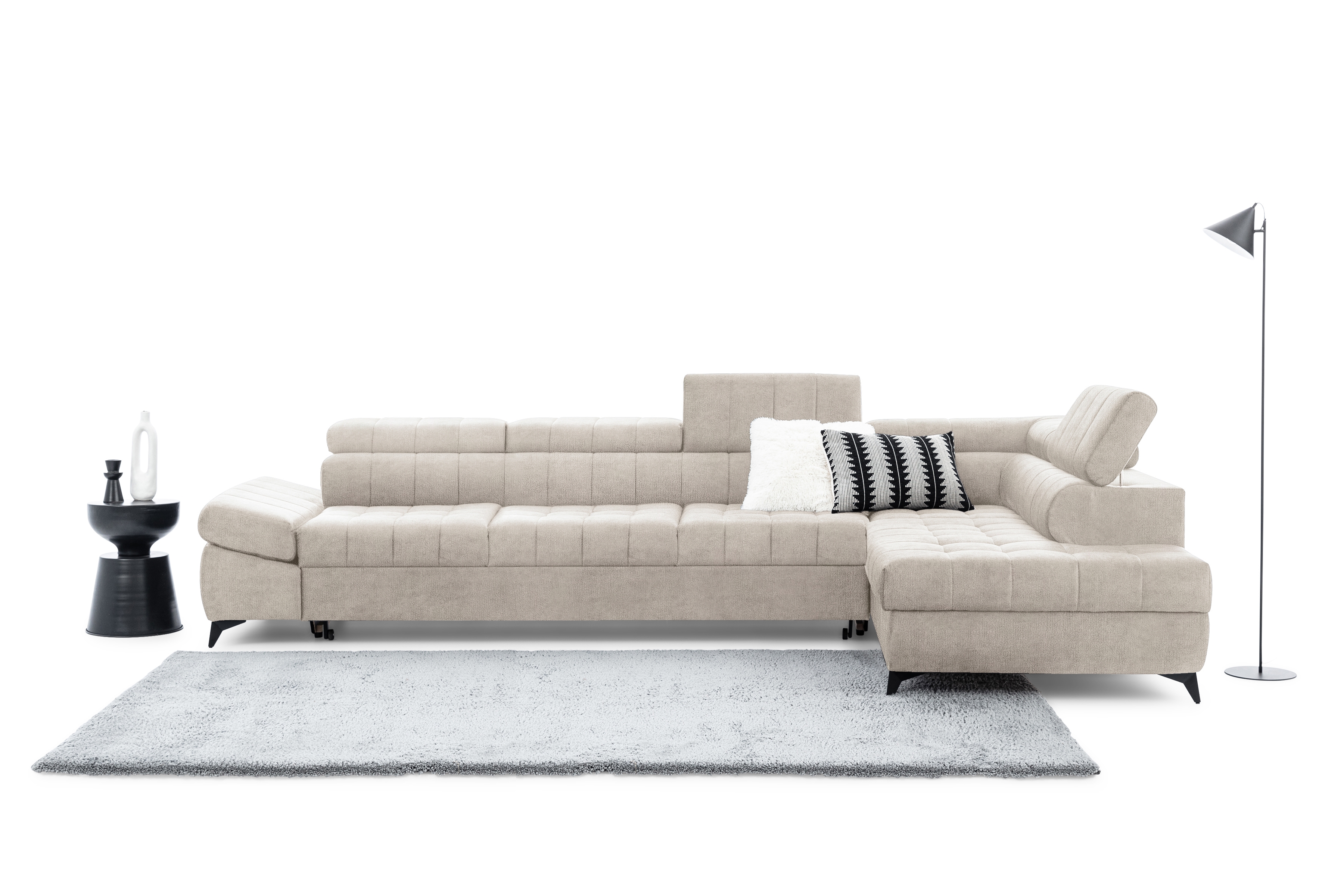 Rozkládací rohová sedací souprava Valoris Maxi pravá - béžová Perfect Harmony 07 Rohová sedací souprava pravá Valoris Maxi rozkládací - béžová šenil Perfect Harmony 07