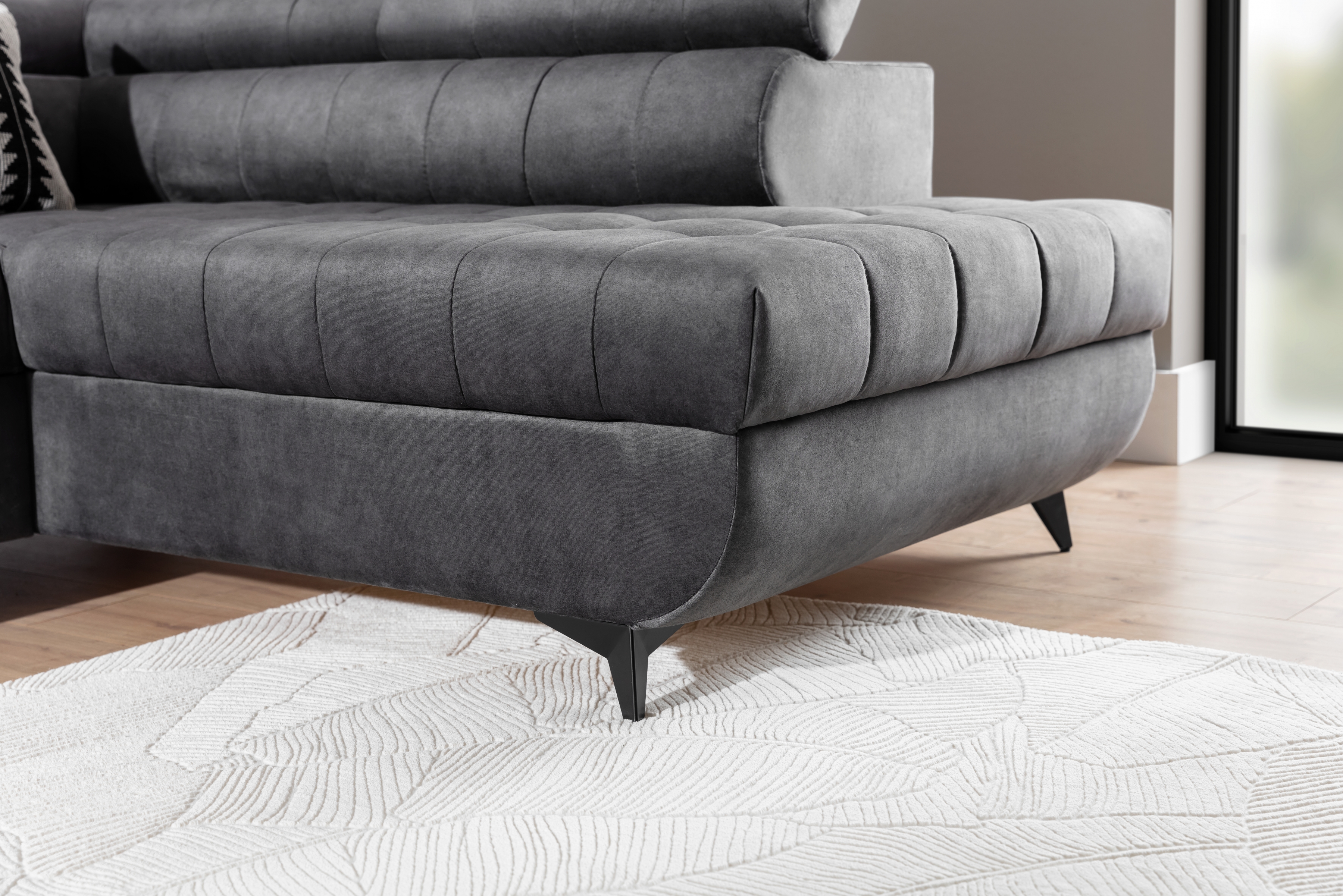 Rozkládací rohová sedací souprava Valoris Maxi pravá - grafitová Zetta 305 Rohová sedací souprava pravá Valoris Maxi rozkládací - grafitová samet hydrofobní  Zetta 305