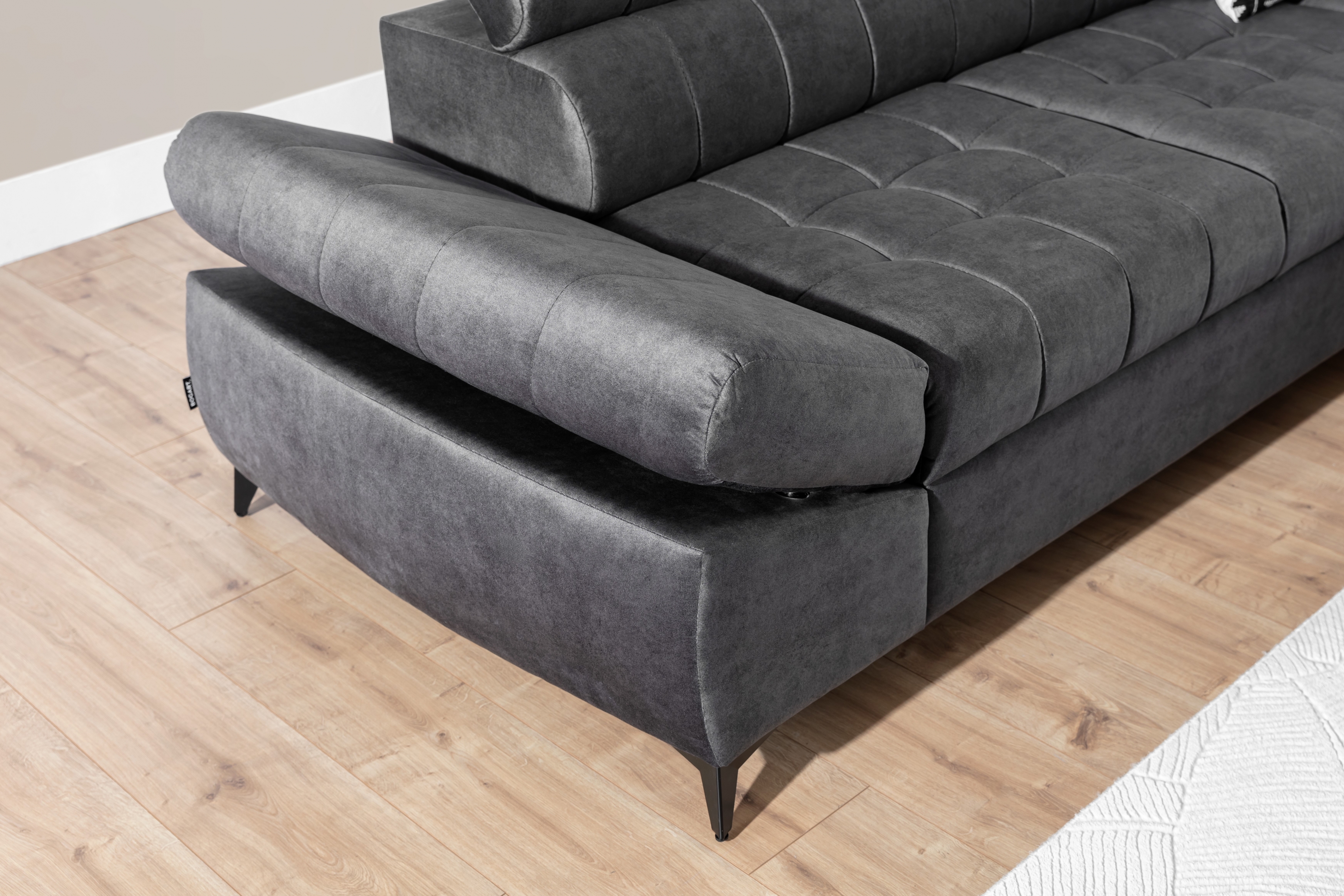 Rozkládací rohová sedací souprava Valoris Maxi pravá - grafitová Zetta 305 Rohová sedací souprava pravá Valoris Maxi rozkládací - grafitová samet hydrofobní  Zetta 305