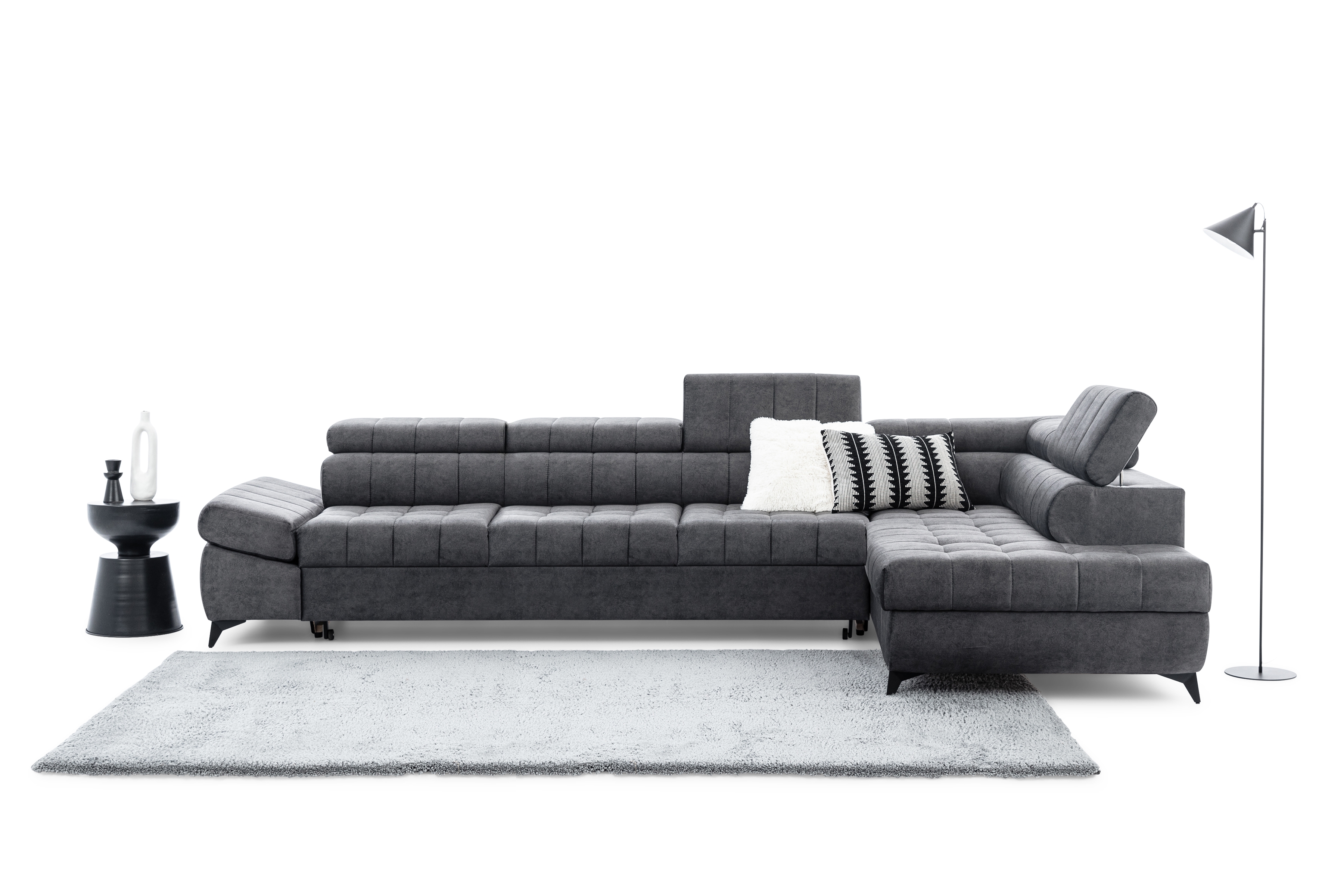 Rozkládací rohová sedací souprava Valoris Maxi pravá - grafitová Zetta 305 Rohová sedací souprava pravá Valoris Maxi rozkládací - grafitová samet hydrofobní  Zetta 305