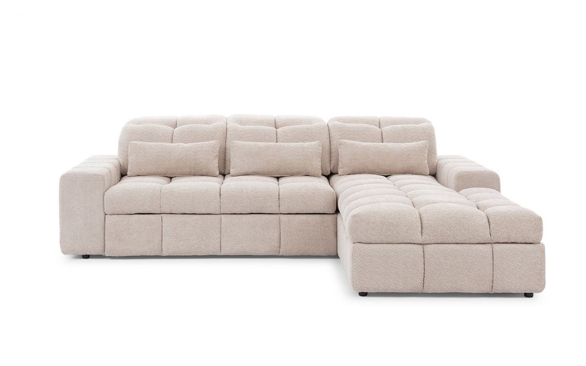Elektrický rozkládací rohový gauč Magnelio Mini pravý - béžová bouclé Catch Me 02 Rohová sedací souprava pravá strana z elektricky wysuwanym sedadlem i funkcja spaní Magnelio Mini - Béžová boucla Catch Me 02