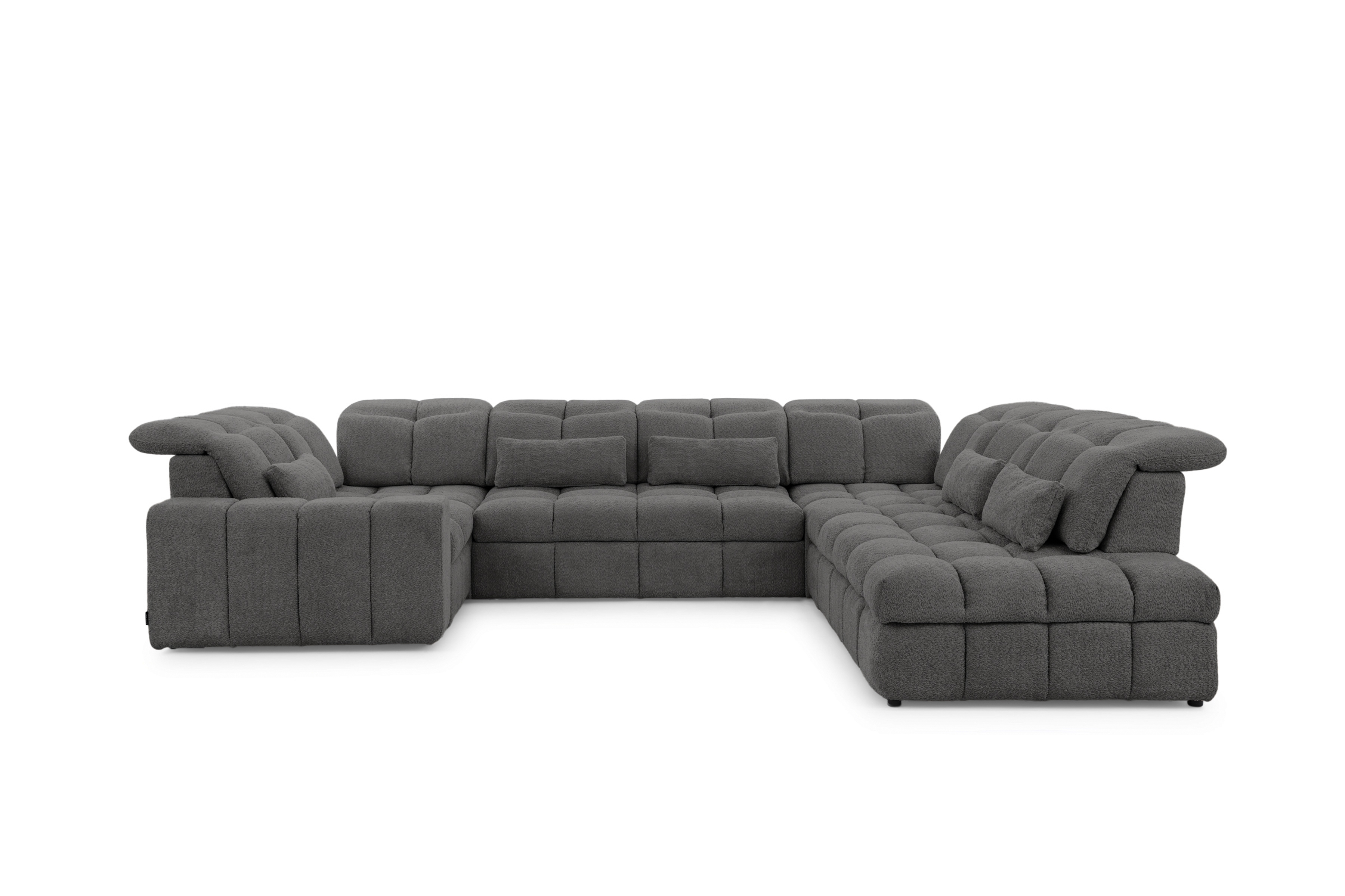 Elektrický rozkládací rohový gauč Magnelio U pravý - šedá bouclé Catch Me 25 Rohová sedací souprava pravá strana z elektricky wysuwanym sedadlem i i funkcja spaní Magnelio U - šedá boucle Catch Me 25 