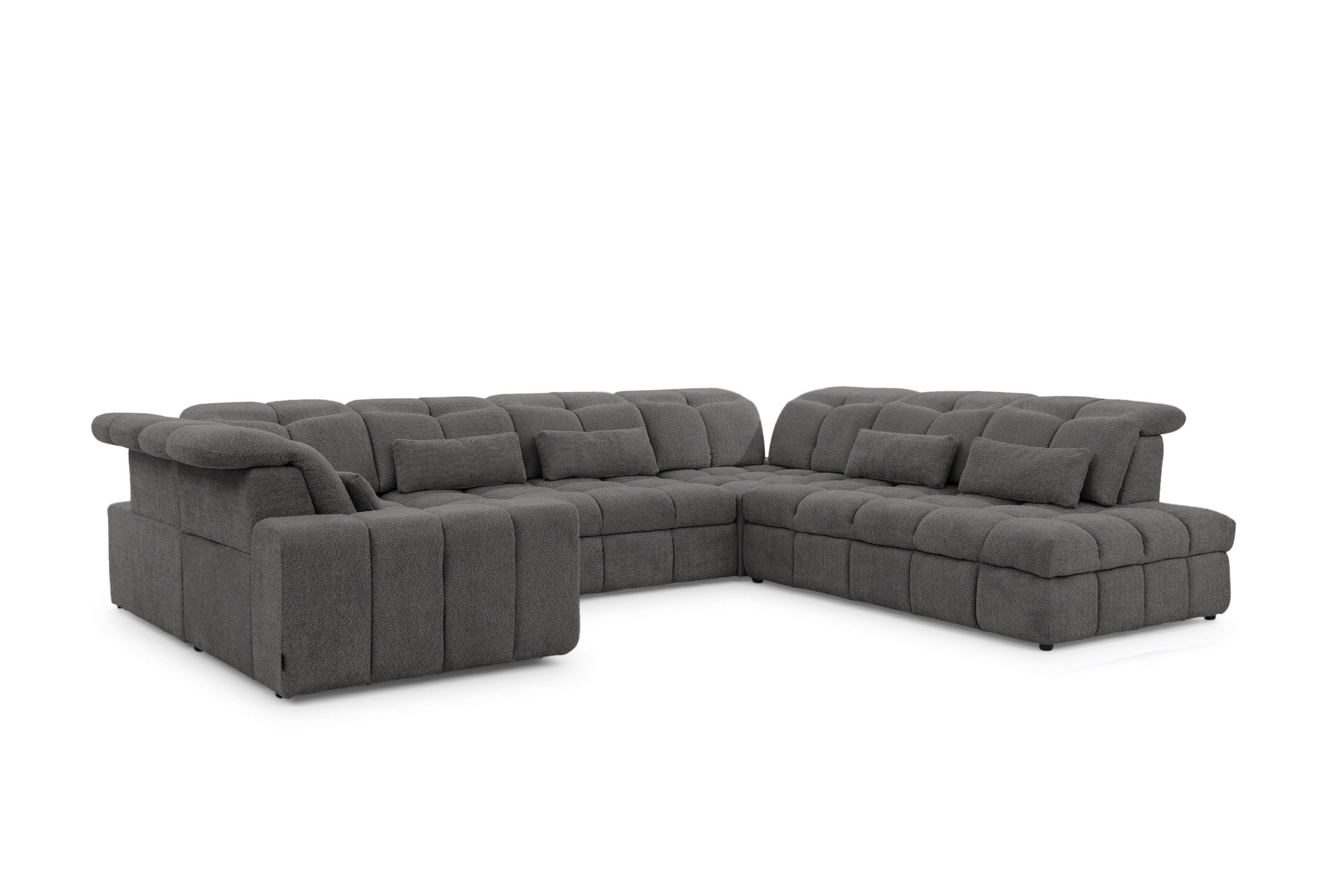 Elektrický rozkládací rohový gauč Magnelio U pravý - šedá bouclé Catch Me 25 Rohová sedací souprava pravá strana z elektricky wysuwanym sedadlem i i funkcja spaní Magnelio U - šedá boucle Catch Me 25 