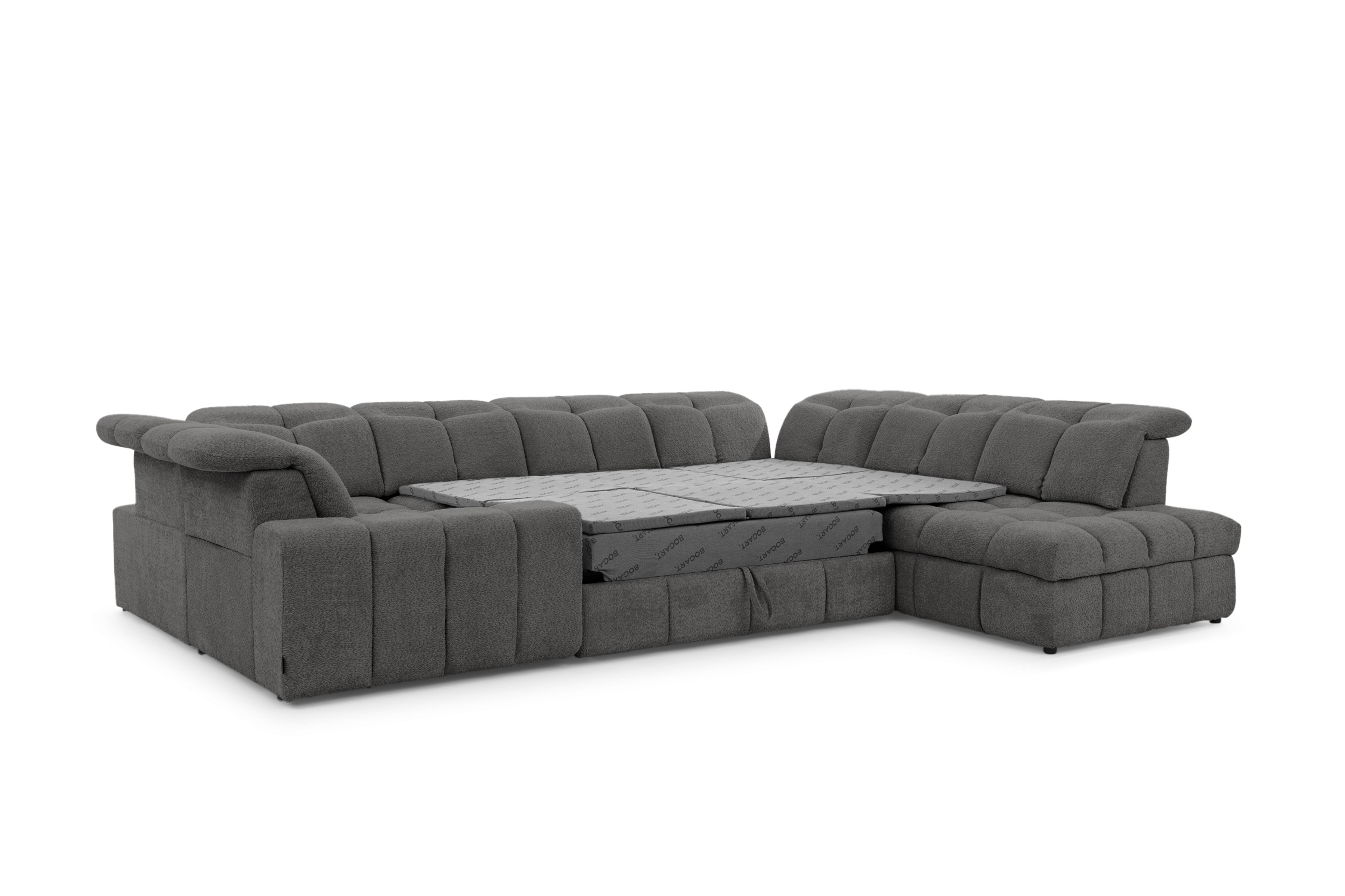 Elektrický rozkládací rohový gauč Magnelio U pravý - šedá bouclé Catch Me 25 Rohová sedací souprava pravá strana z elektricky wysuwanym sedadlem i i funkcja spaní Magnelio U - šedá boucle Catch Me 25 