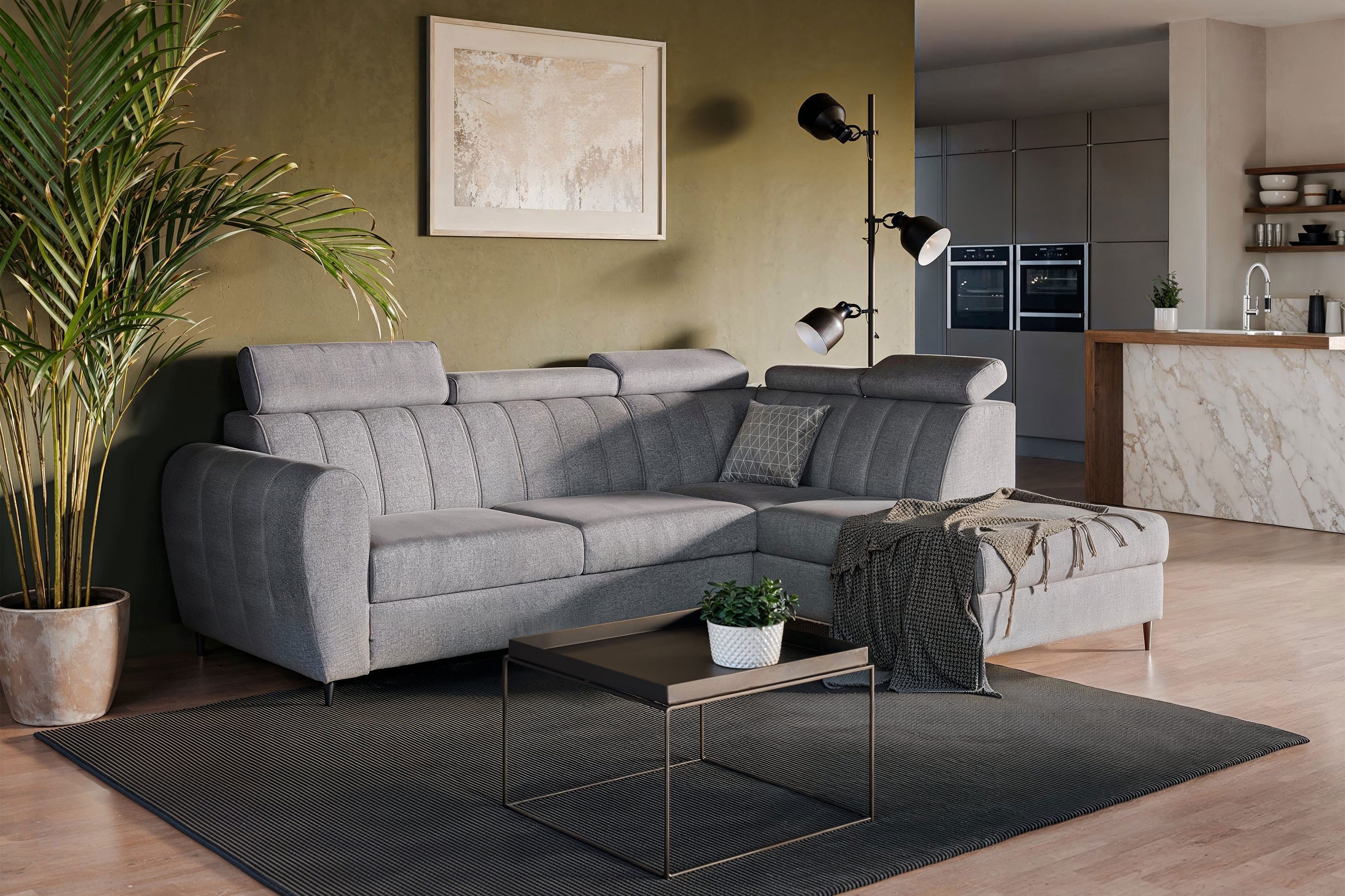 Rozkladacia rohová sedacia súprava Celias L pravá - šedý zamat Kronos 22 Rohová sedacia súprava pravá strana s funkciou spania Celias L - šedý zamat Kronos 22 