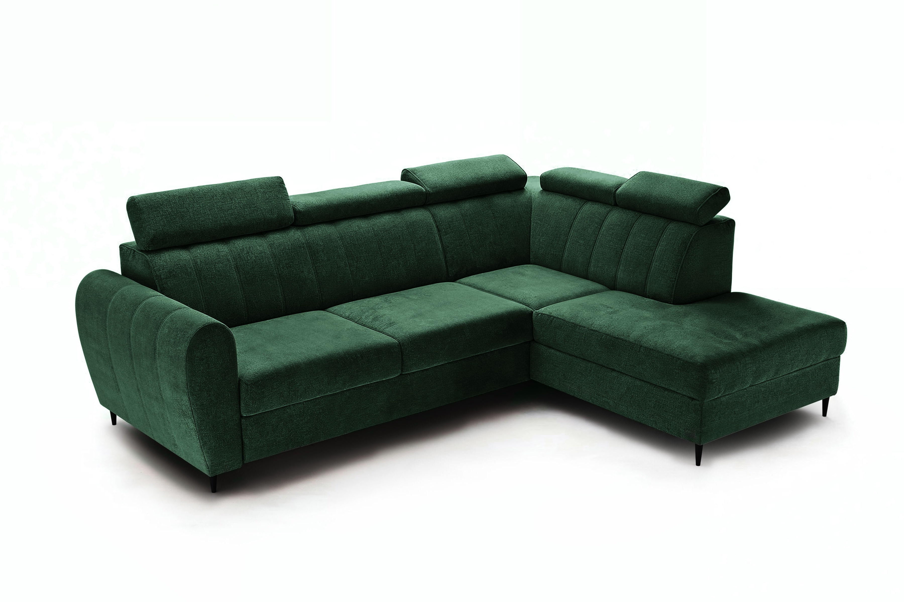 Rozkládací rohová sedací souprava Celias L pravá - zelený samet Kronos 19 Rohová sedací souprava pravá strana s funkcí spaní Celias L - Zelený samet Kronos 19