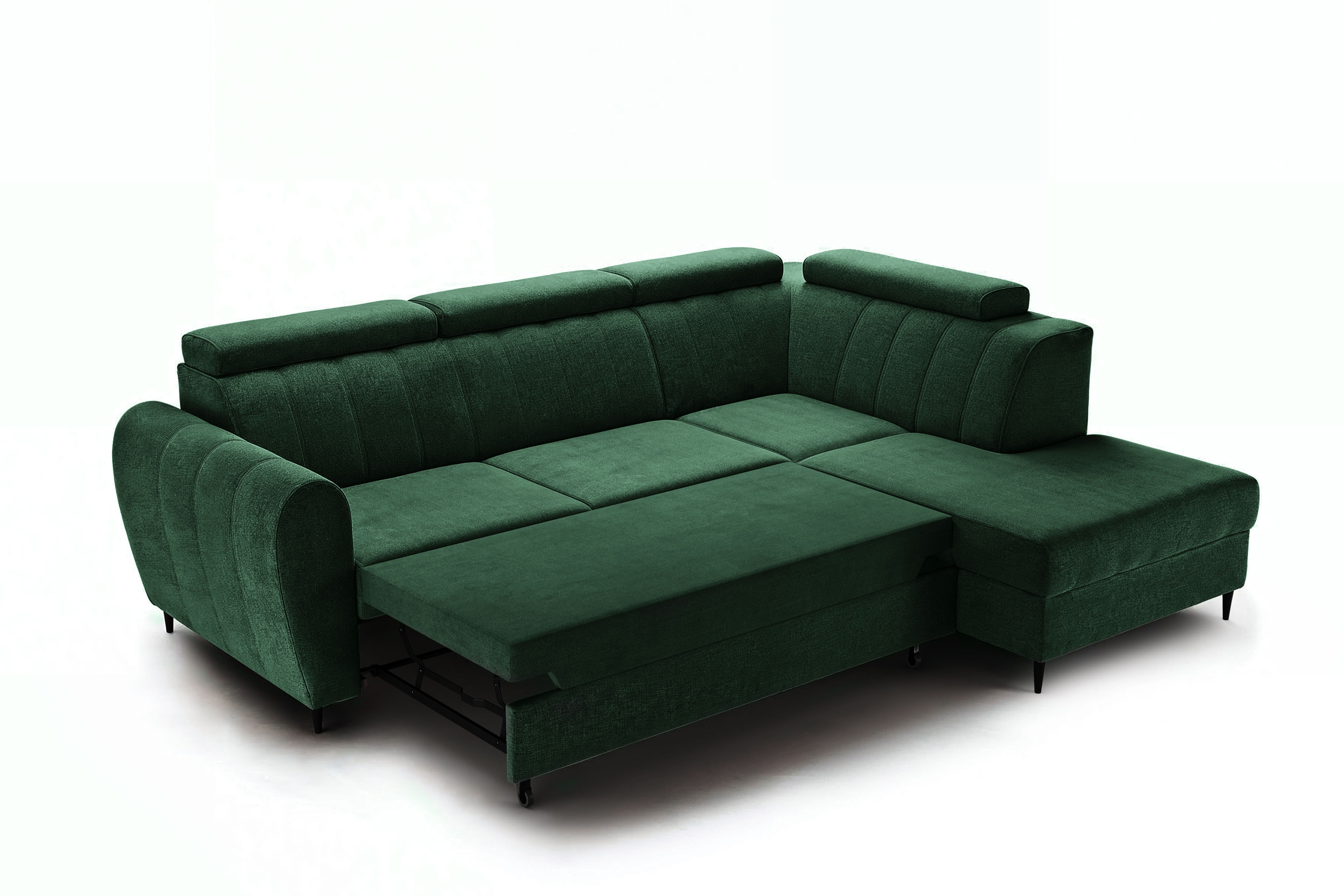 Rozkládací rohová sedací souprava Celias L pravá - zelený samet Kronos 19 Rohová sedací souprava pravá strana s funkcí spaní Celias L - Zelený samet Kronos 19