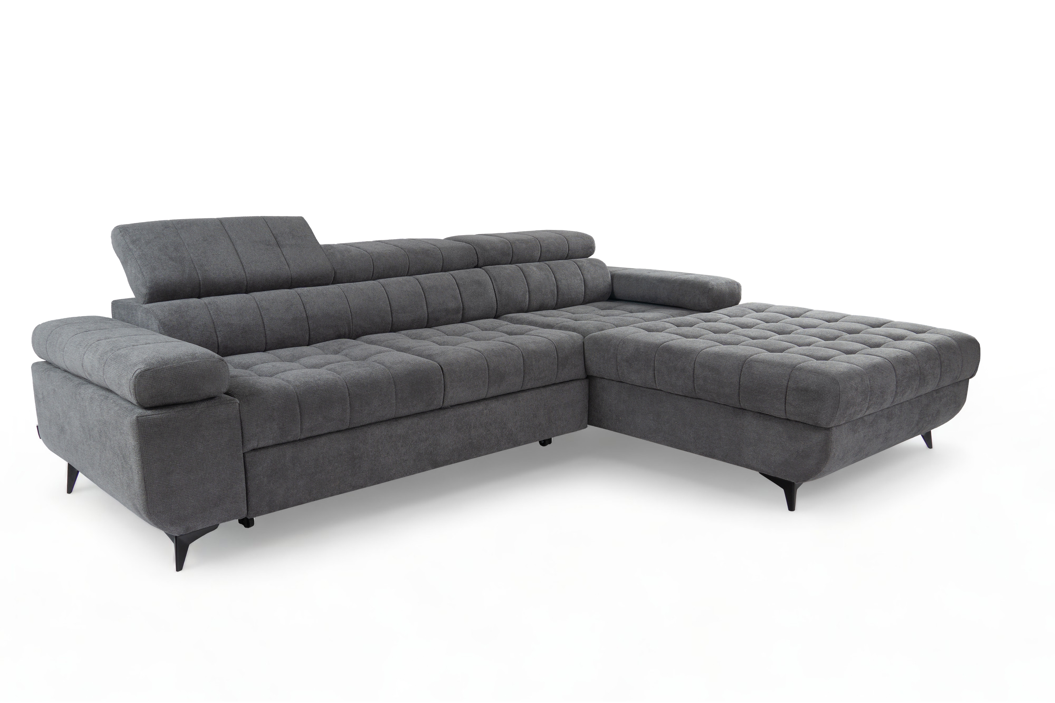 Rohová rozkladacia sedacia súprava Dragonis L II pravá - sivá pletená látka Crown 18 Rohová sedacia súprava pravá strana s funkciou spánku Dragonis II - šedá plecionka Crown 18