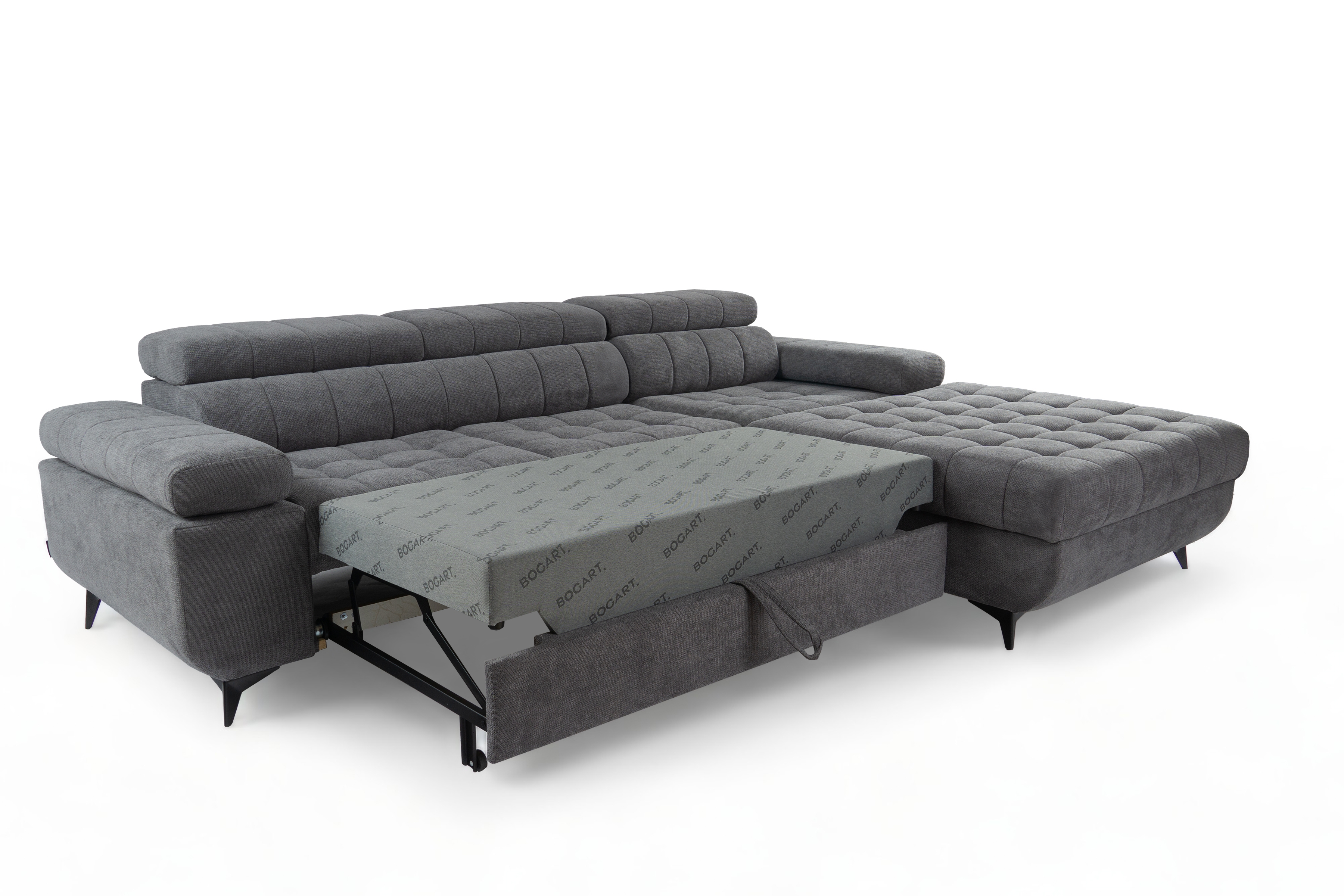 Rohová rozkladacia sedacia súprava Dragonis L II pravá - sivá pletená látka Crown 18 Rohová sedacia súprava pravá strana s funkciou spánku Dragonis II - šedá plecionka Crown 18