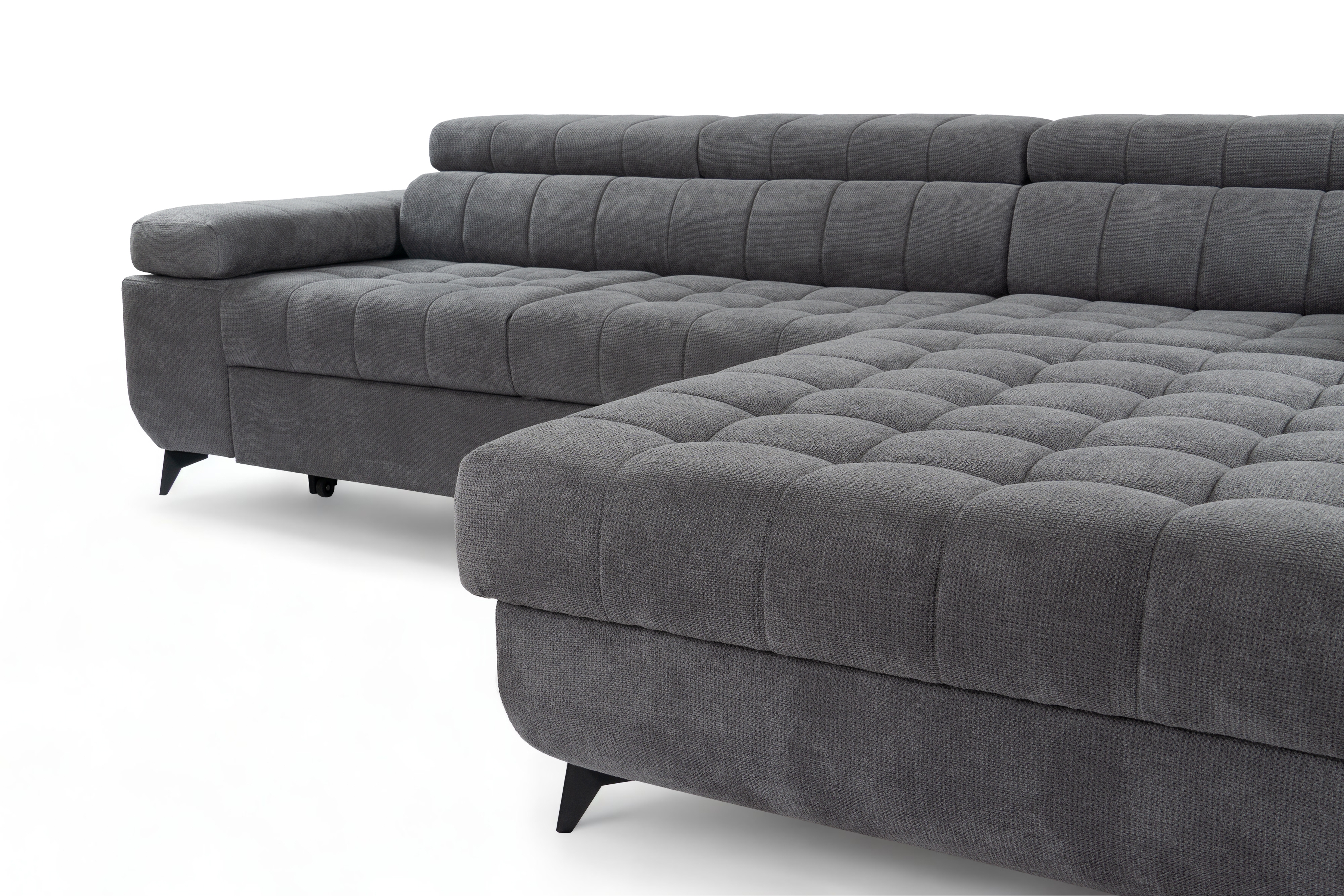 Rohová rozkladacia sedacia súprava Dragonis L II pravá - sivá pletená látka Crown 18 Rohová sedacia súprava pravá strana s funkciou spánku Dragonis II - šedá plecionka Crown 18