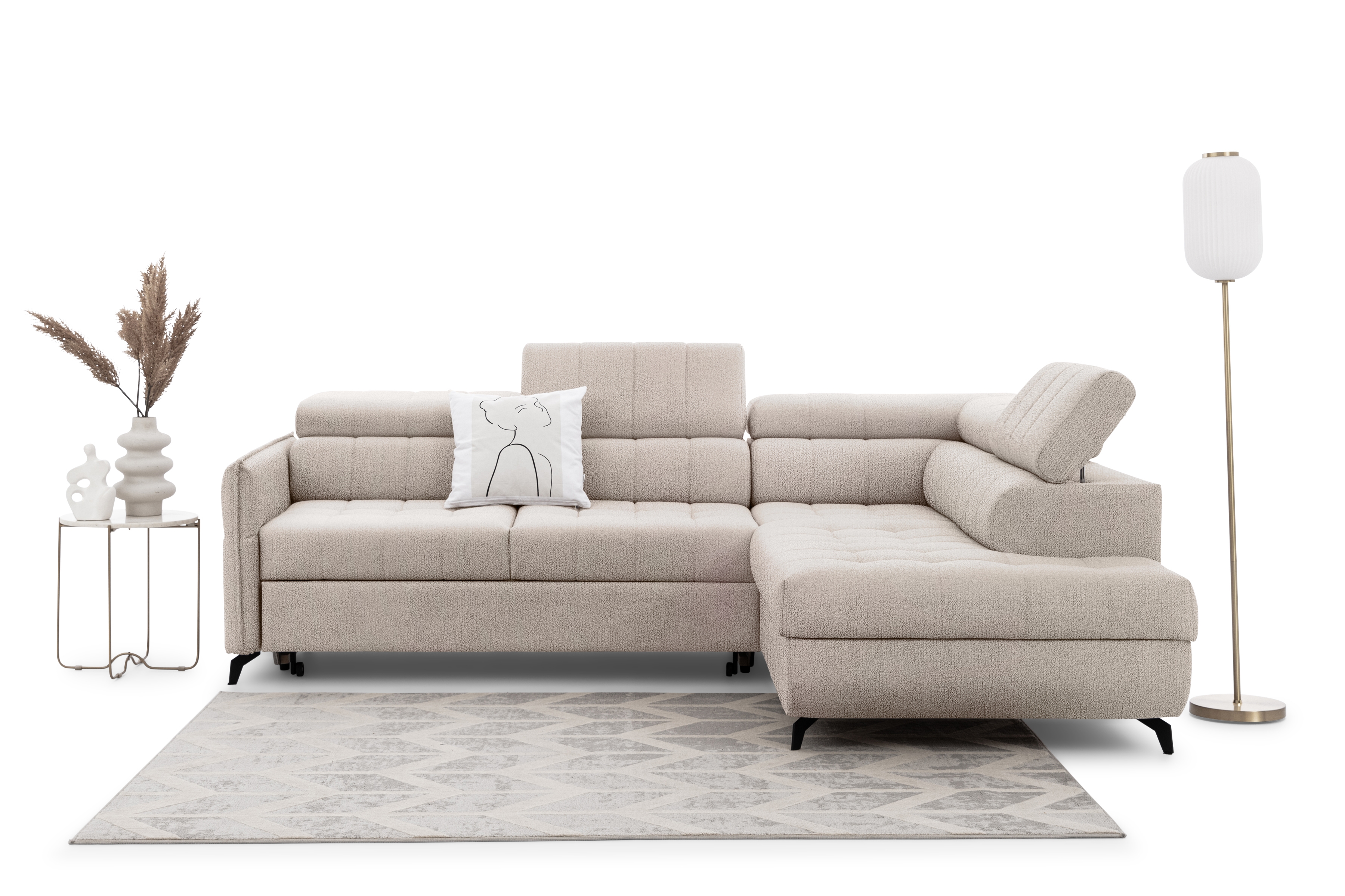 Rohová sedacia súprava Elarias L pravá s funkciou spania - béžový šenil Perfect Harmony 07 Rohová sedacia súprava pravá strana s funkciou spania Elarias L - béžový šenil Perfect Harmony 07