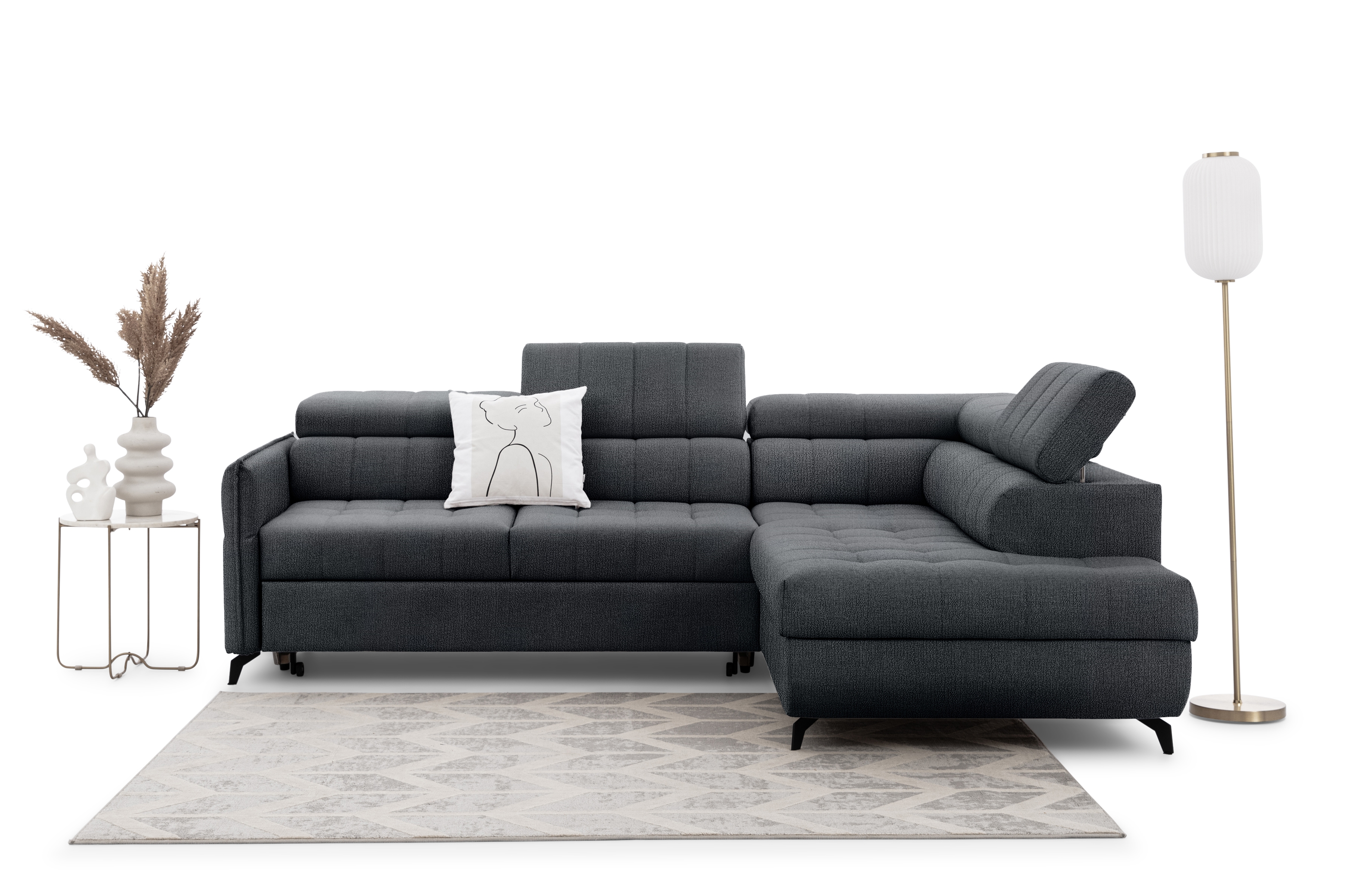 Rohová sedacia súprava Elarias L pravá s funkciou spania - grafitový šenil Perfect Harmony 90 Rohová sedacia súprava pravá strana s funkciou spania Elarias L - Grafitový šenil Perfect Harmony 90