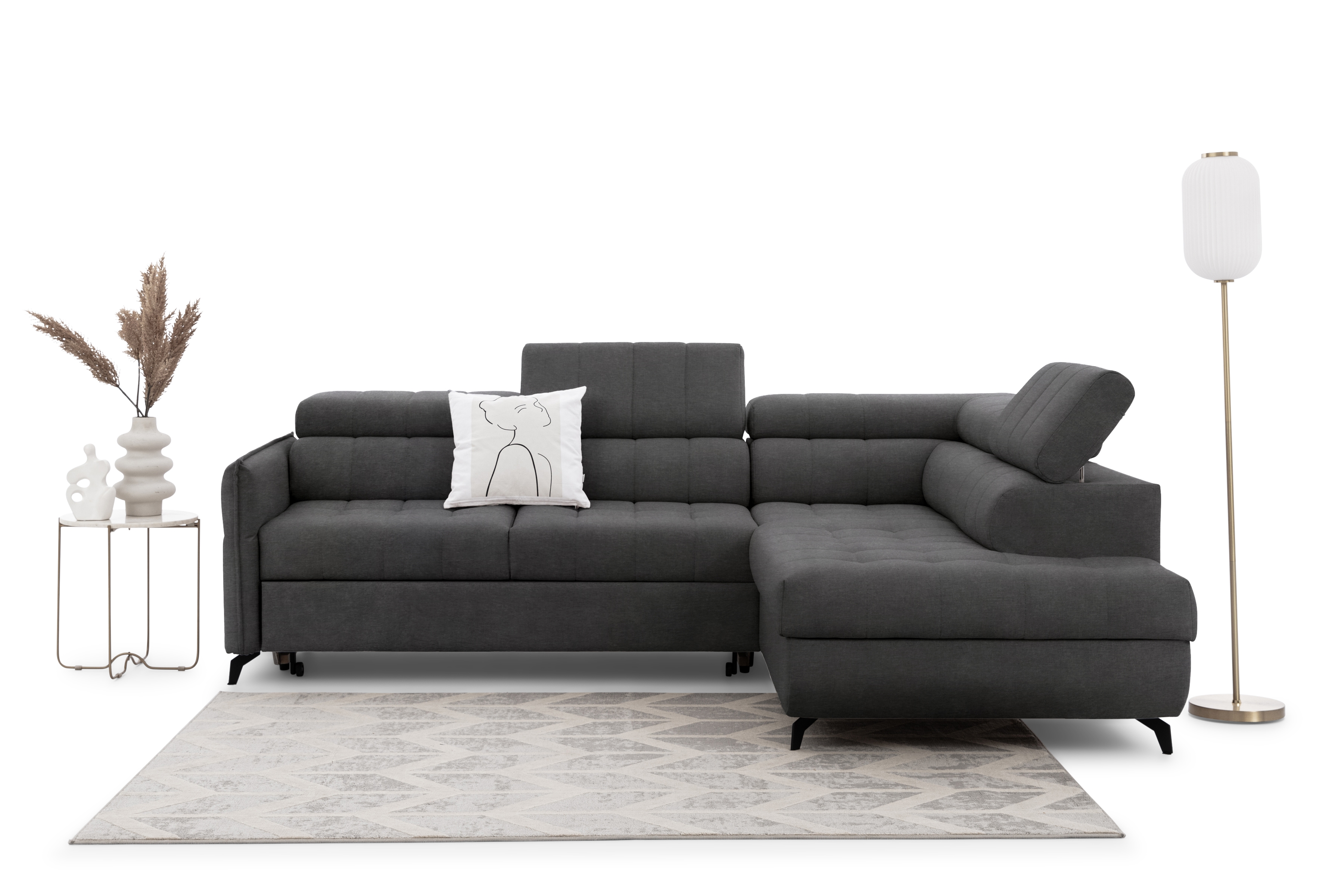 Rohová sedacia súprava Elarias L pravá s funkciou spania - grafitový hydrofóbny zamat Zetta 305 Rohová sedacia súprava pravá strana s funkciou spania Elarias L - Grafitový zamat hydrofobowy Zetta 305