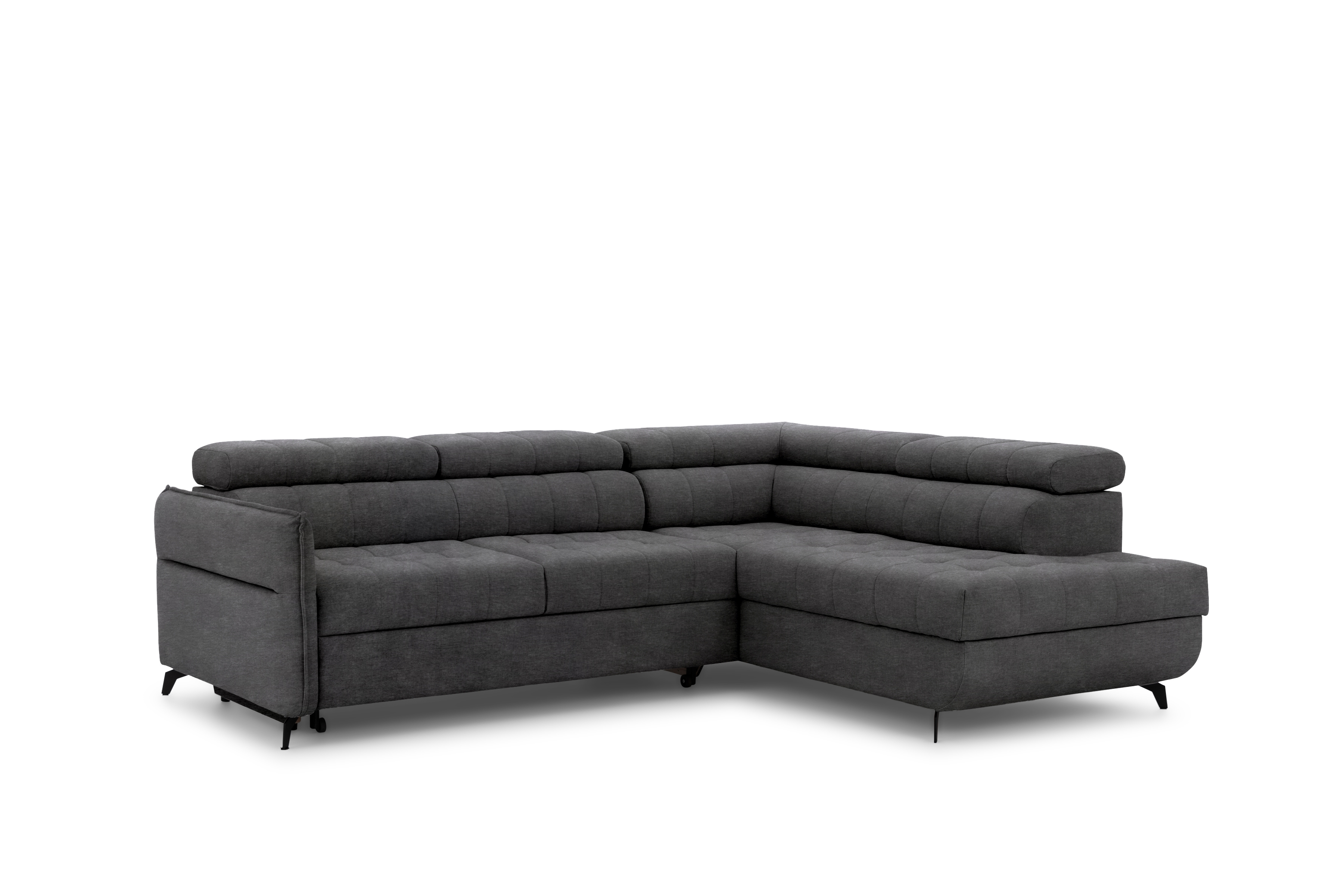 Rohová sedacia súprava Elarias L pravá s funkciou spania - grafitový hydrofóbny zamat Zetta 305 Rohová sedacia súprava pravá strana s funkciou spania Elarias L - Grafitový zamat hydrofobowy Zetta 305