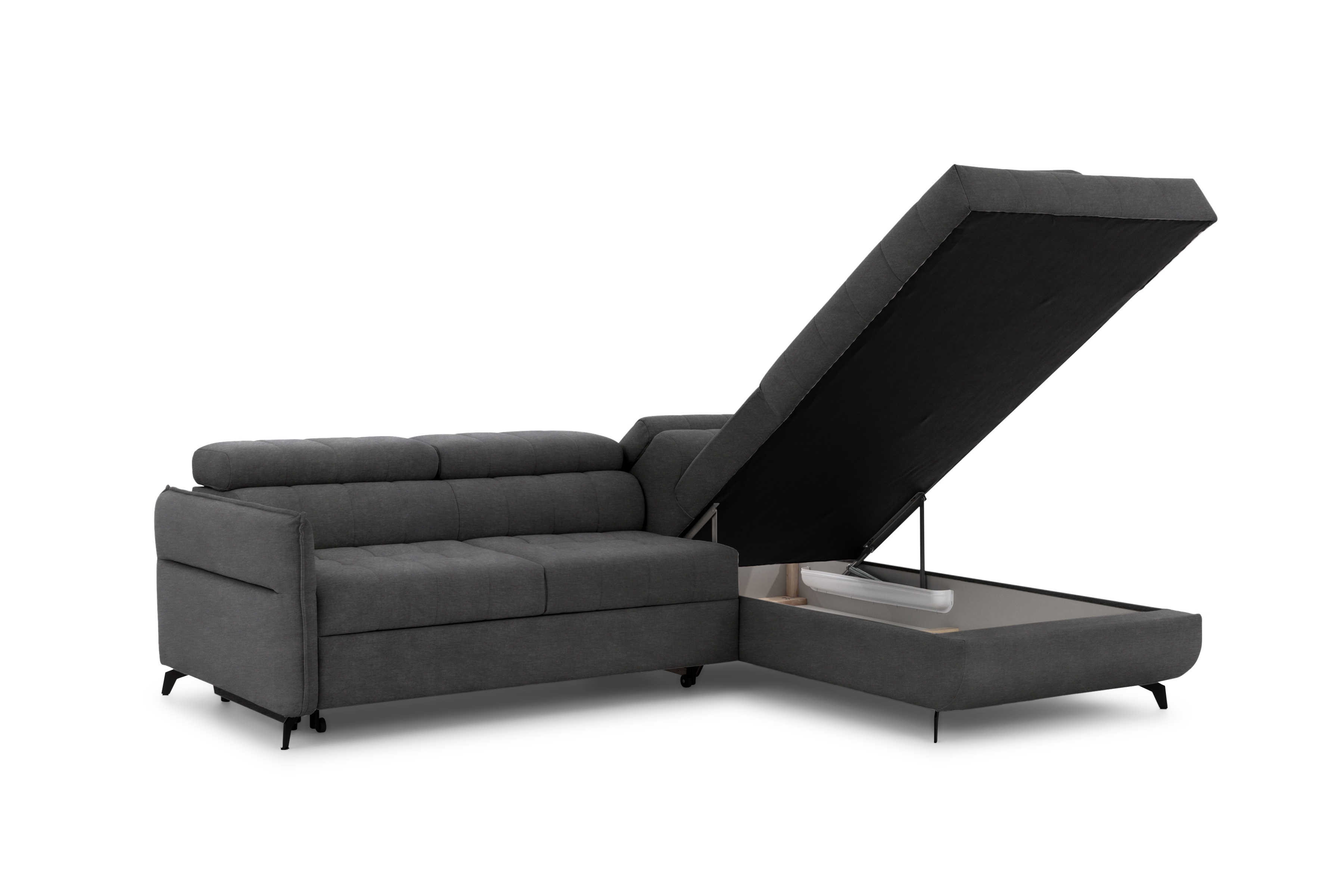 Rohová sedacia súprava Elarias L pravá s funkciou spania - grafitový hydrofóbny zamat Zetta 305 Rohová sedacia súprava pravá strana s funkciou spania Elarias L - Grafitový zamat hydrofobowy Zetta 305