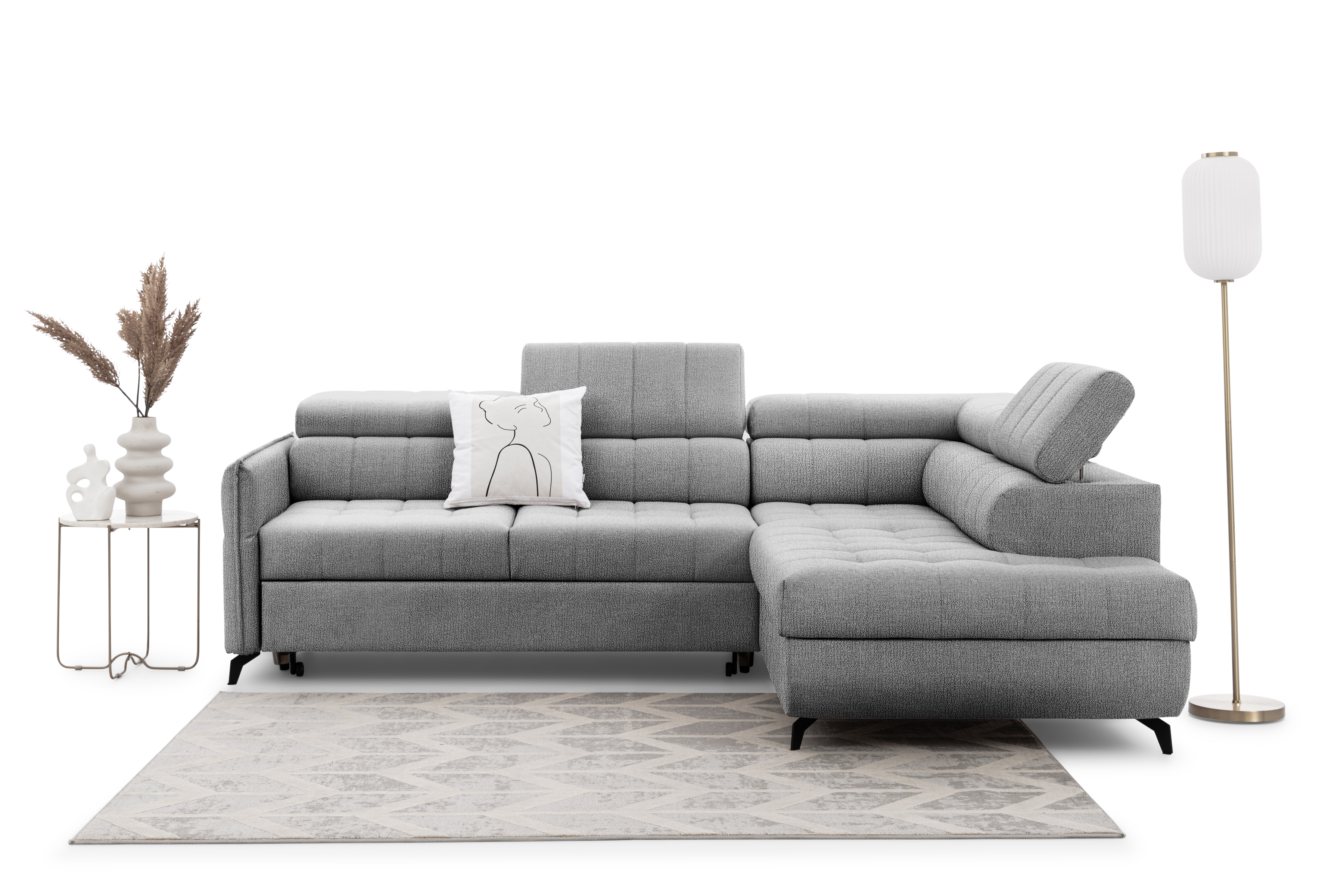 Rohová sedacia súprava Elarias L pravá s funkciou spania - sivý šenil Perfect Harmony 80 Rohová sedacia súprava pravá strana s funkciou spania Elarias L - šedý šenil Perfect Harmony 80