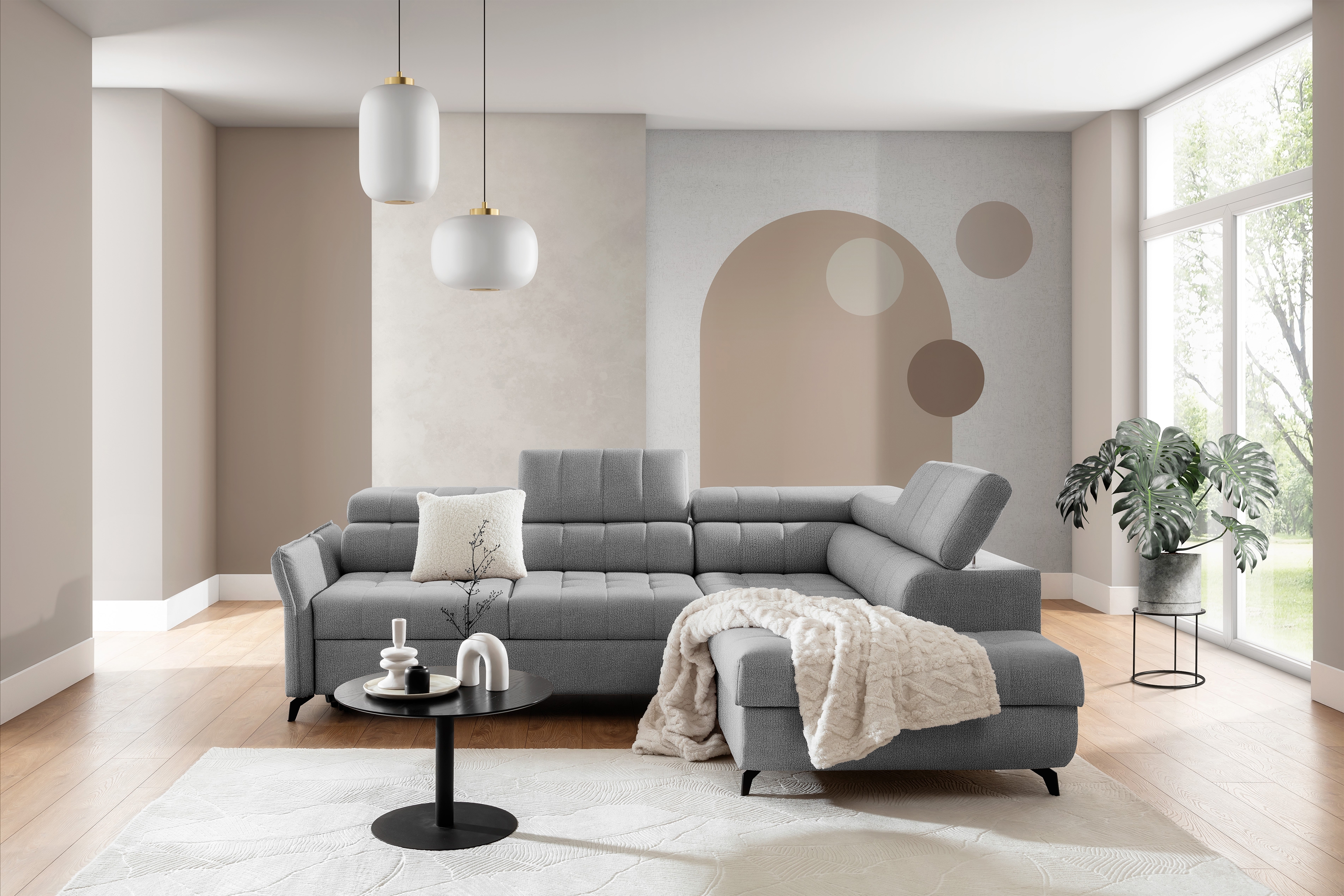 Rohová sedacia súprava Elarias L pravá s funkciou spania - sivý šenil Perfect Harmony 80 Rohová sedacia súprava pravá strana s funkciou spania Elarias L - šedý šenil Perfect Harmony 80