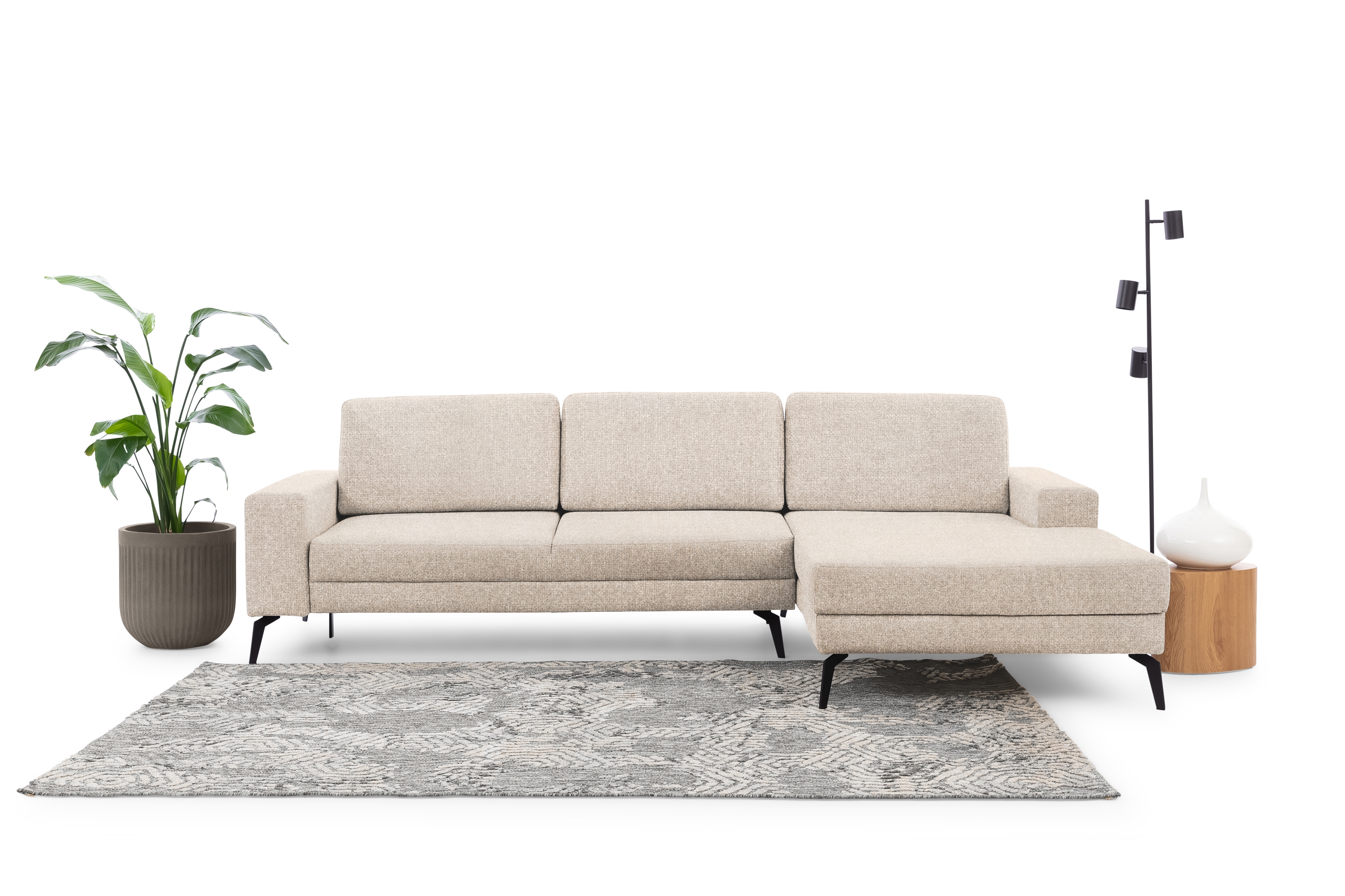 Rozkladacia rohová sedacia súprava Elentio Mini pravá - béžová pletenina Magni 206.02 Rohová sedacia súprava Elentio mini aranzacja