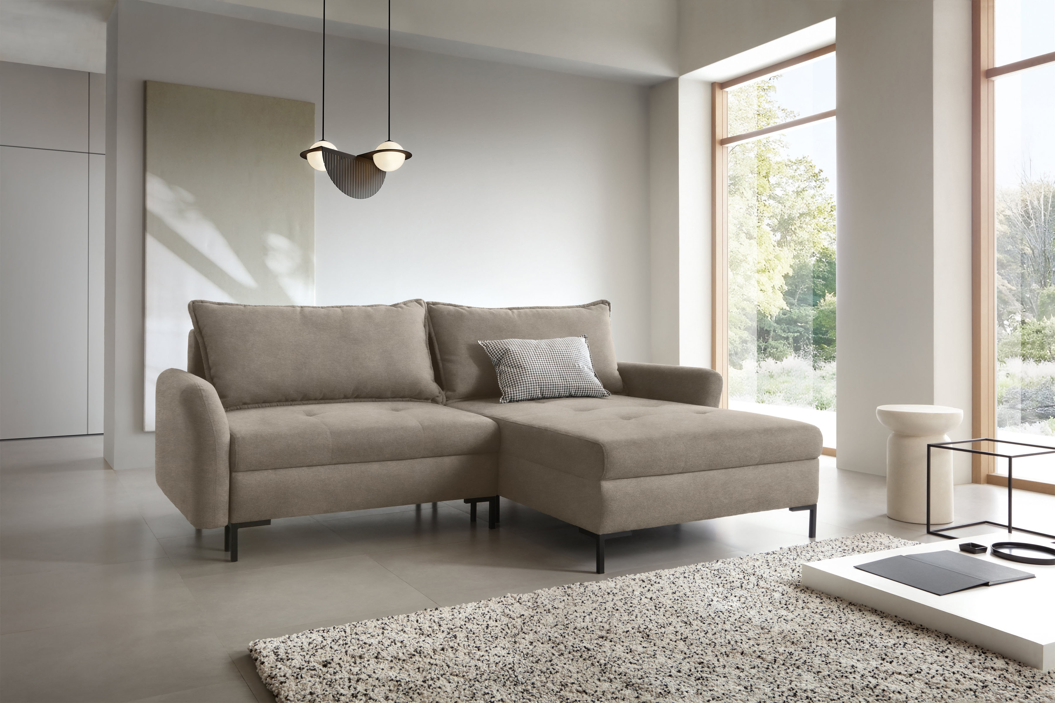 Rohová sedacia súprava Marco pravá s funkciou spania - béžový zamat Portland Taupe Rohová sedacia súprava pravá strana s funkciou spania Marco - béžový / zamat / Portland Taupe