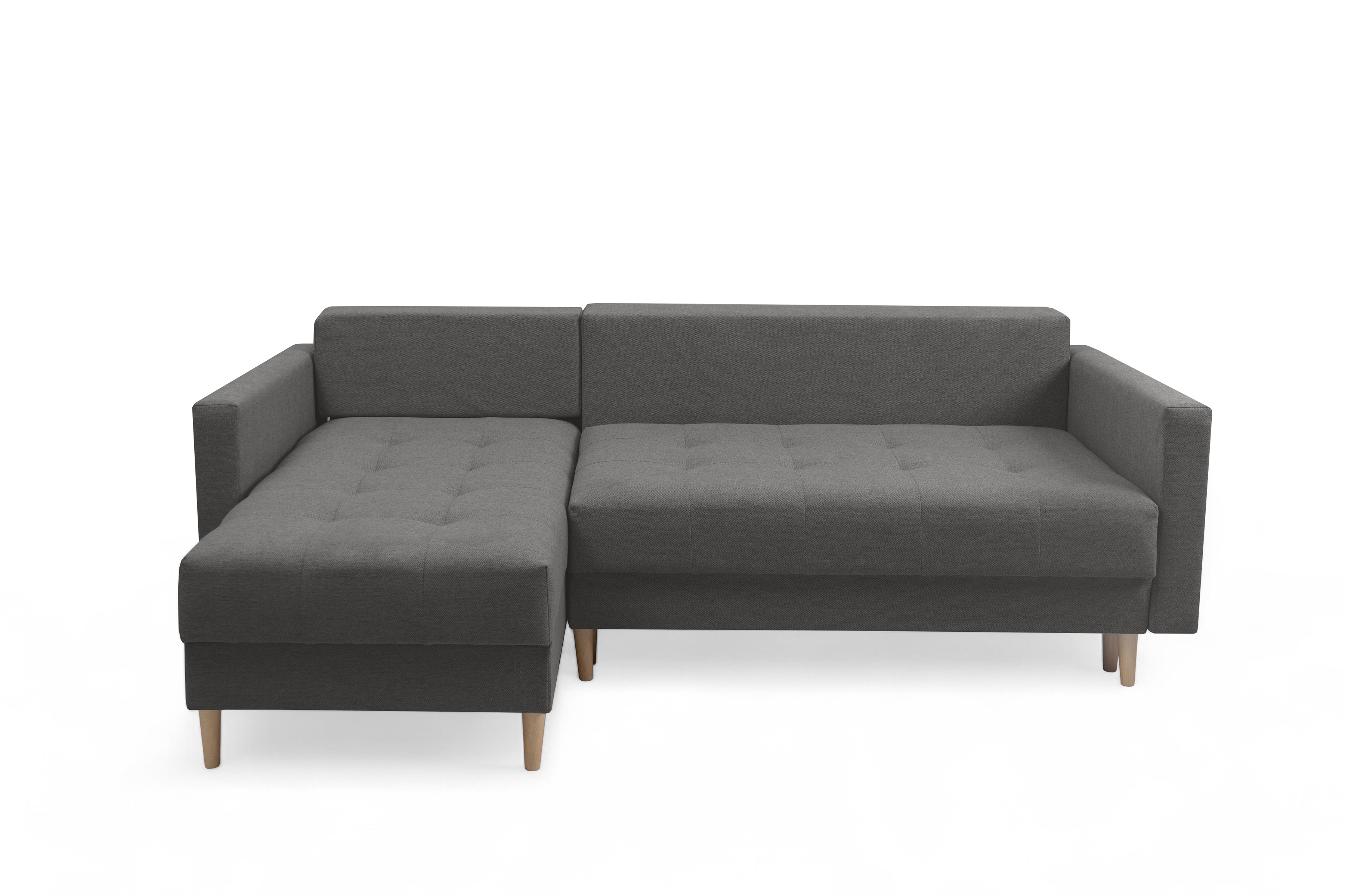 Rohová rozkladacia sedačka Romano L univerzálna – tmavosivá pletená látka Gemma 93 / bukové nožičky Rohová sedacia súprava Romano L rozkladany uniwersalny prawo/Ľavá strana - ciemno šedá plecionka Gemma 93