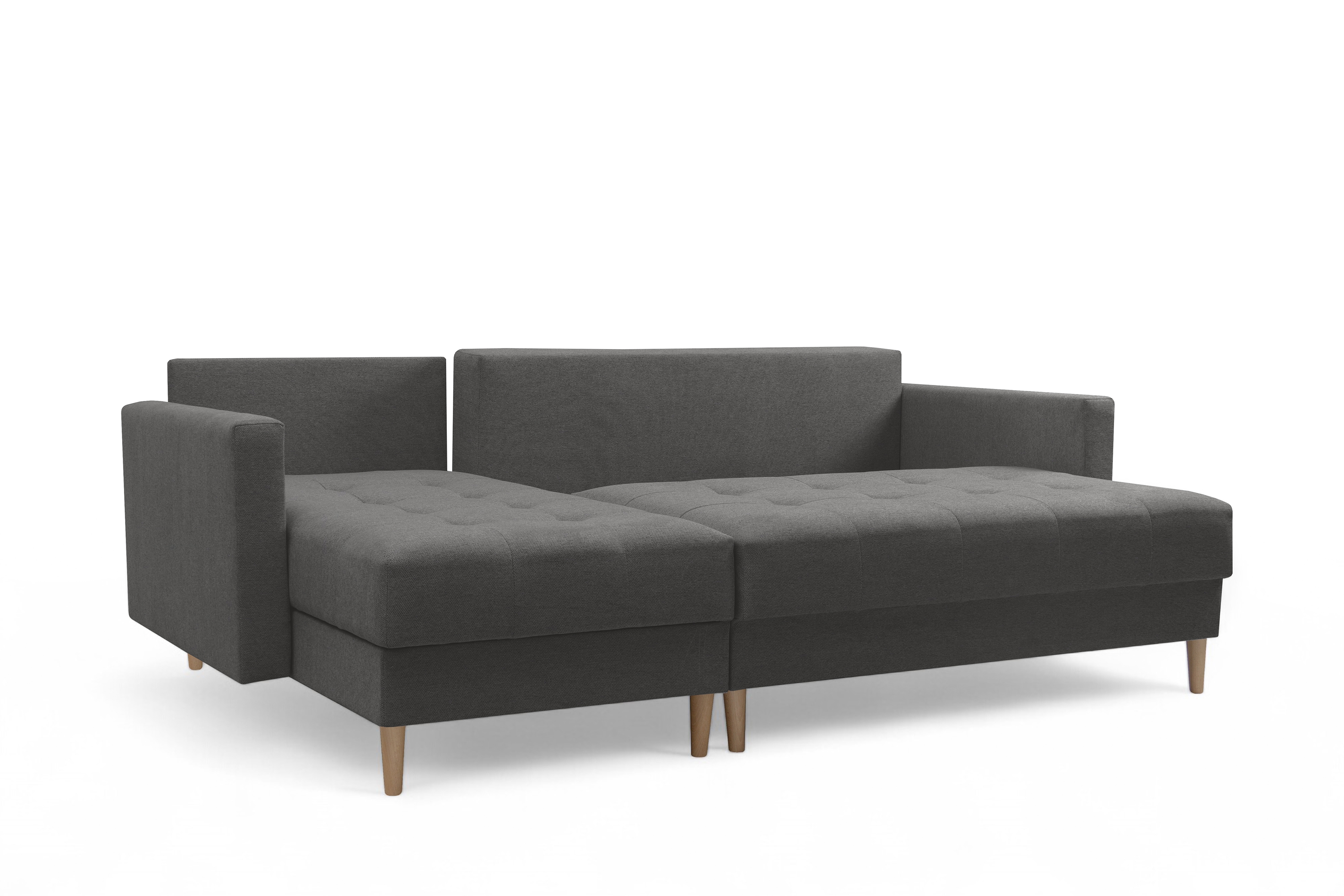 Rohová rozkladacia sedačka Romano L univerzálna – tmavosivá pletená látka Gemma 93 / bukové nožičky Rohová sedacia súprava Romano L rozkladany uniwersalny prawo/Ľavá strana - ciemno šedá plecionka Gemma 93