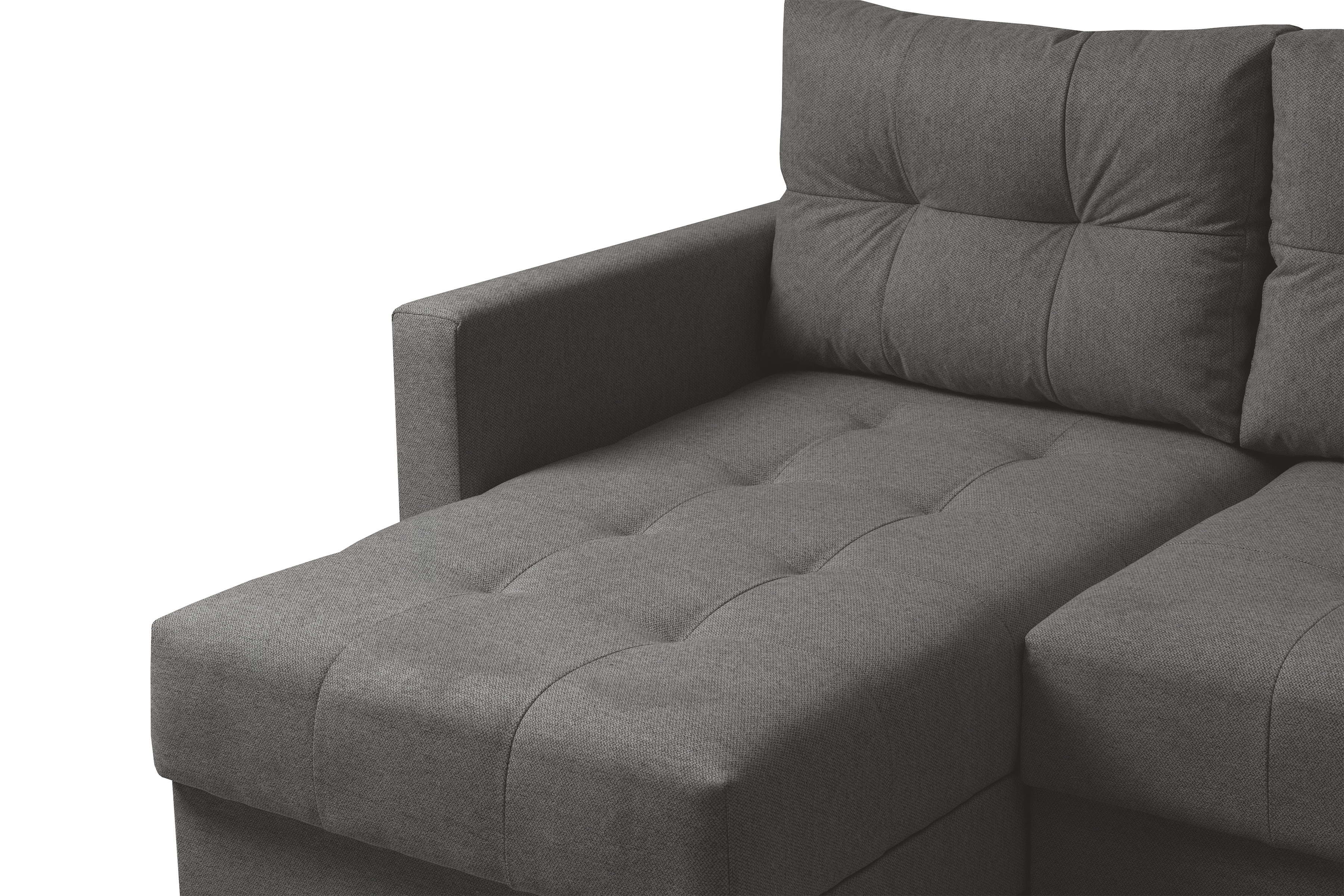 Rohová rozkladacia sedačka Romano L univerzálna – tmavosivá pletená látka Gemma 93 / bukové nožičky Rohová sedacia súprava Romano L rozkladany uniwersalny prawo/Ľavá strana - ciemno šedá plecionka Gemma 93