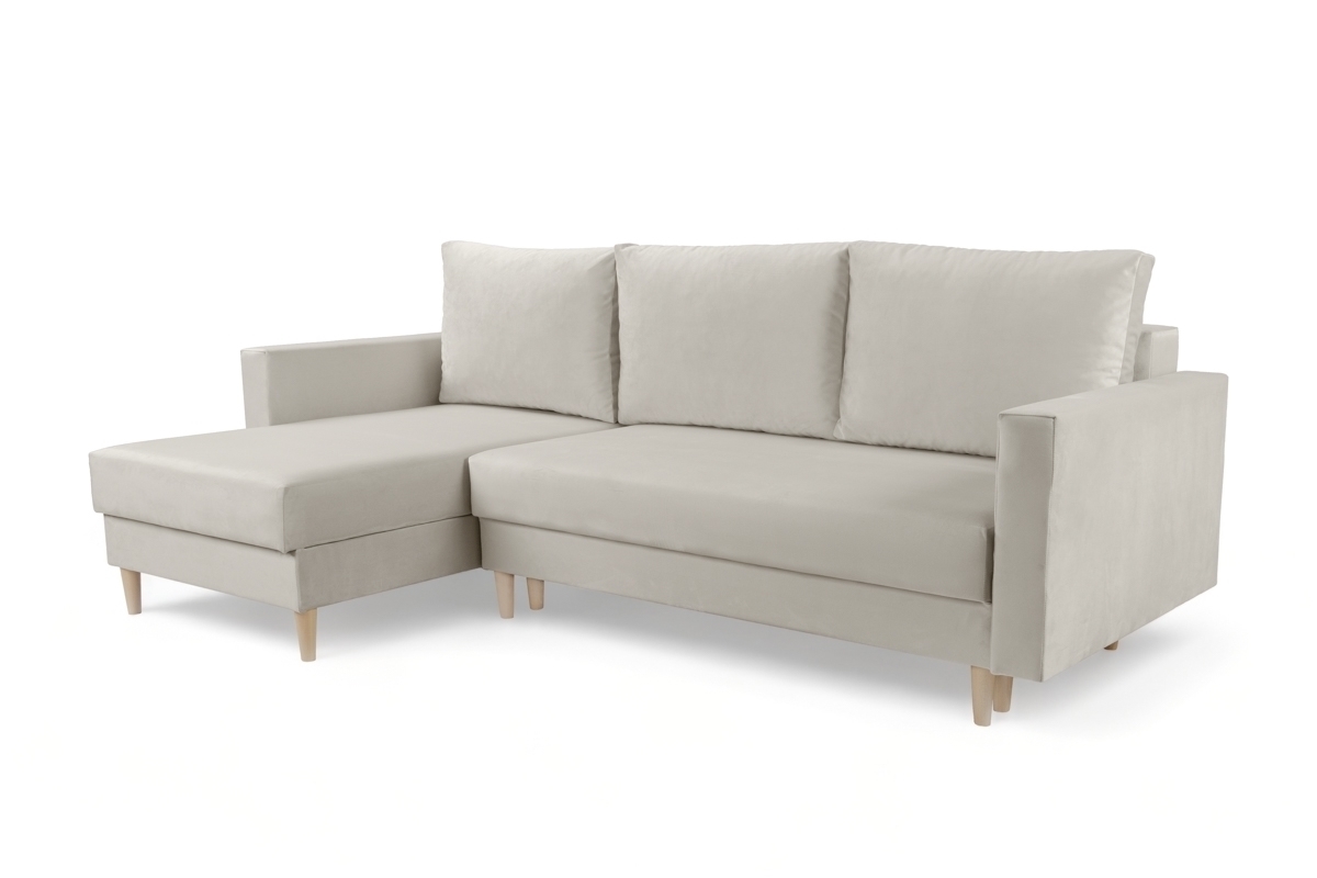 Rozkládací rohová sedací souprava Nylion - béžový samet Velluto 02 Rohová sedací souprava rozkládací s úložným prostorem Nylion - béžový samet Velluto 02, Nohy buk 