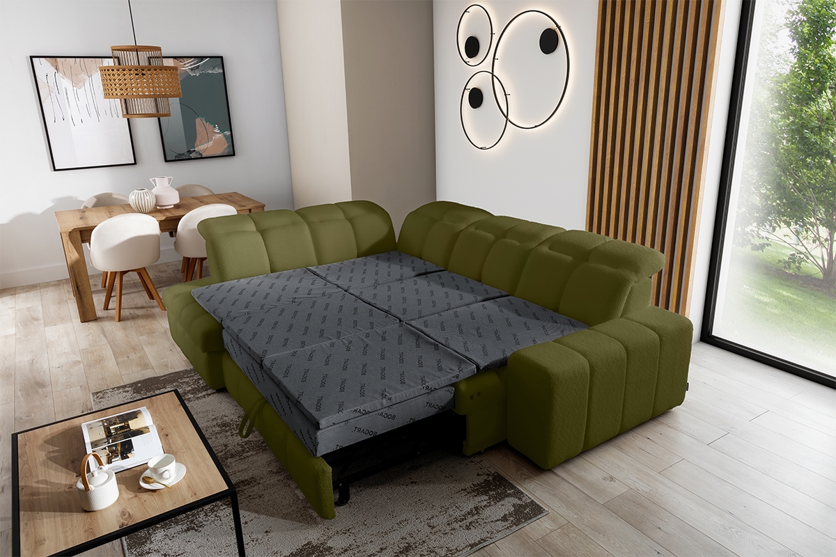 Rohová sedacia súprava Magnelio L ľavá elektrická s rozkladacou funkciou - zelený zamat Velluto 35 Rohová sedacia súprava rozkladany Magnelio L s elektricky výsuvným sedákem Ľavá strana - Zelený velúr Velluto 35 