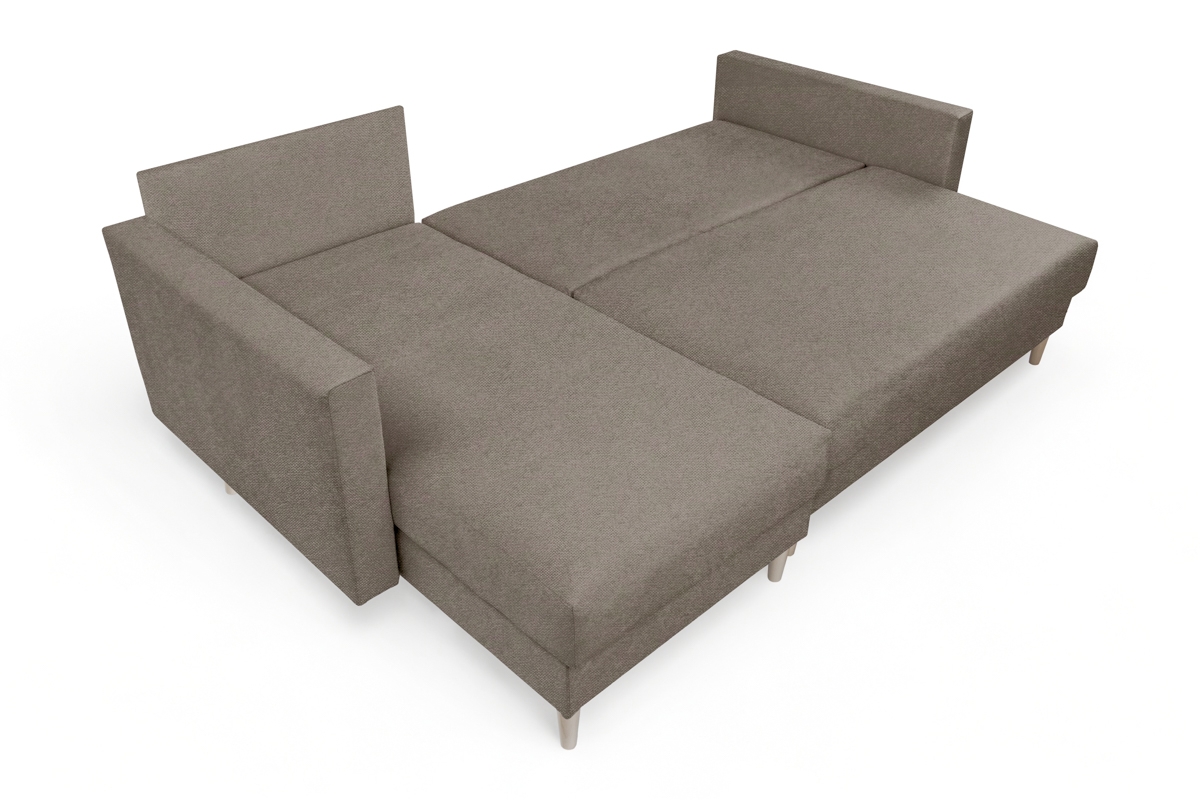 Univerzálna rozkladacia rohová sedačka Nylion - hnedá pletenina Gemma 13 / buk Rohová sedacia súprava rozkladany s úložným priestorom Nylion - Hnedá plecionka Gemma 13, Nohy buk