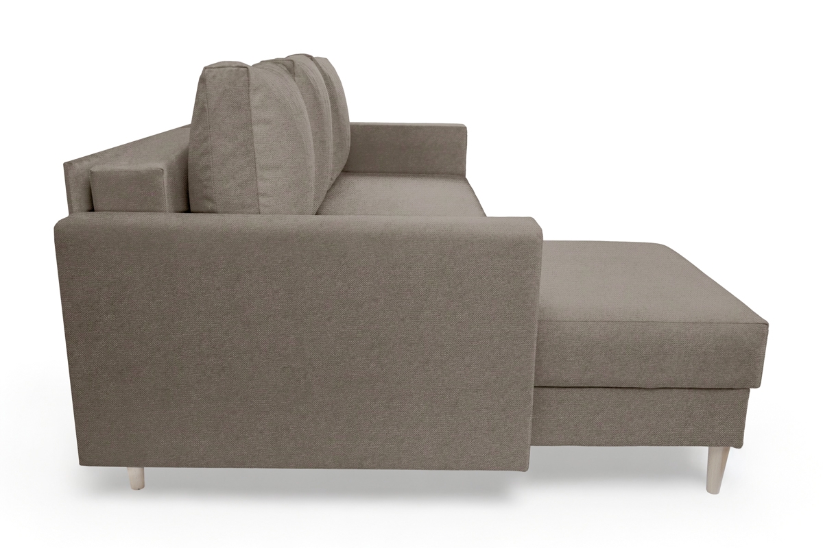 Univerzálna rozkladacia rohová sedačka Nylion - hnedá pletenina Gemma 13 / buk Rohová sedacia súprava rozkladany s úložným priestorom Nylion - Hnedá plecionka Gemma 13, Nohy buk