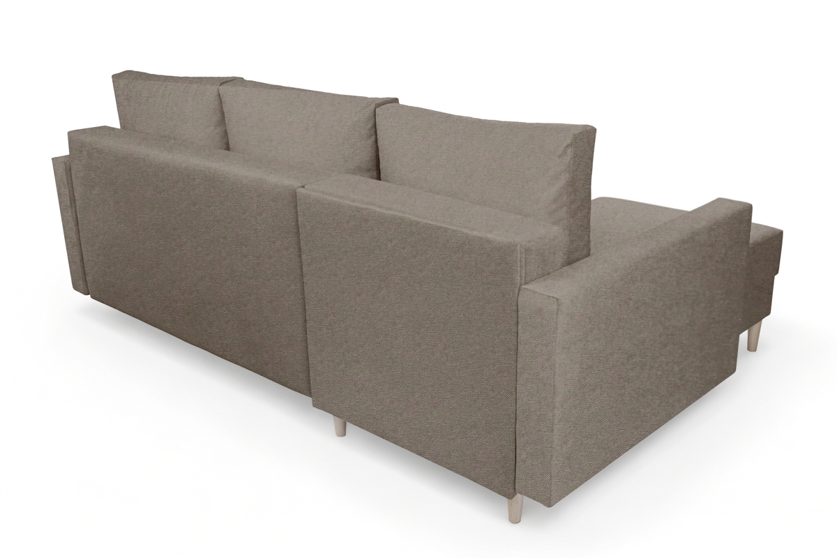 Univerzálna rozkladacia rohová sedačka Nylion - hnedá pletenina Gemma 13 / buk Rohová sedacia súprava rozkladany s úložným priestorom Nylion - Hnedá plecionka Gemma 13, Nohy buk