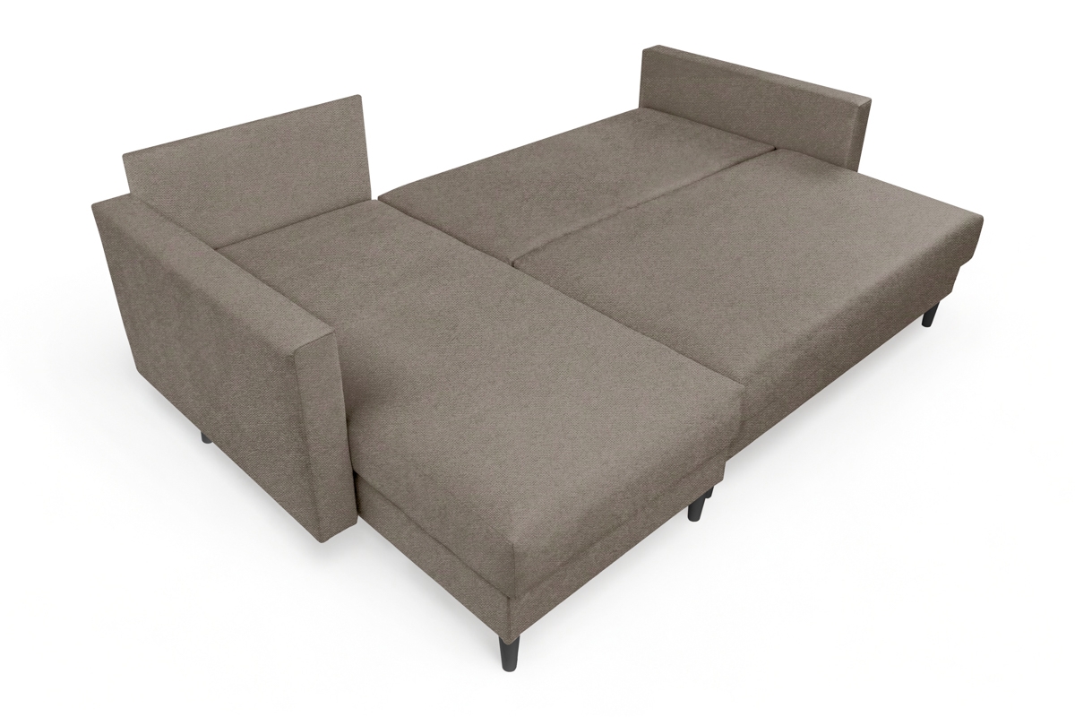 Univerzálna rozkladacia rohová sedačka Nylion - hnedá pletenina Gemma 13 / čierna Rohová sedacia súprava rozkladany s úložným priestorom Nylion - Hnedá plecionka Gemma 13, Nohy čierny