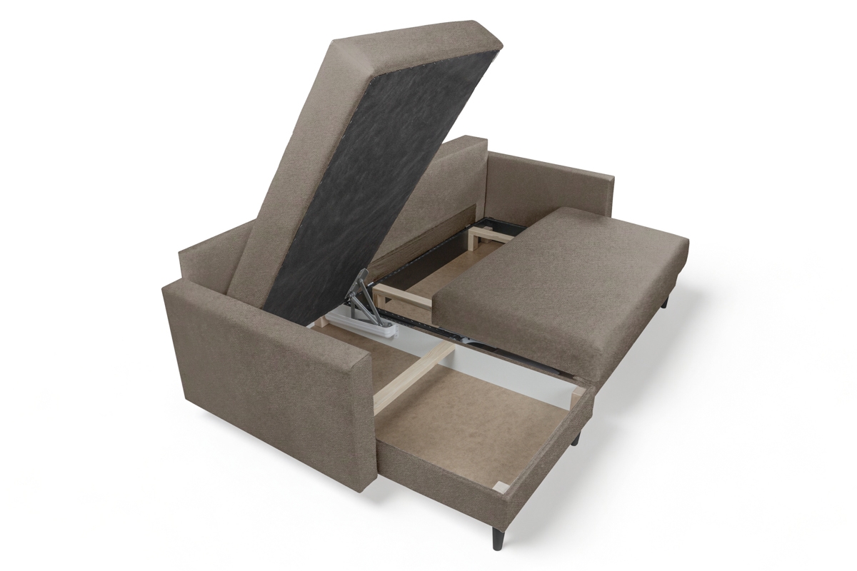 Univerzálna rozkladacia rohová sedačka Nylion - hnedá pletenina Gemma 13 / čierna Rohová sedacia súprava rozkladany s úložným priestorom Nylion - Hnedá plecionka Gemma 13, Nohy čierny