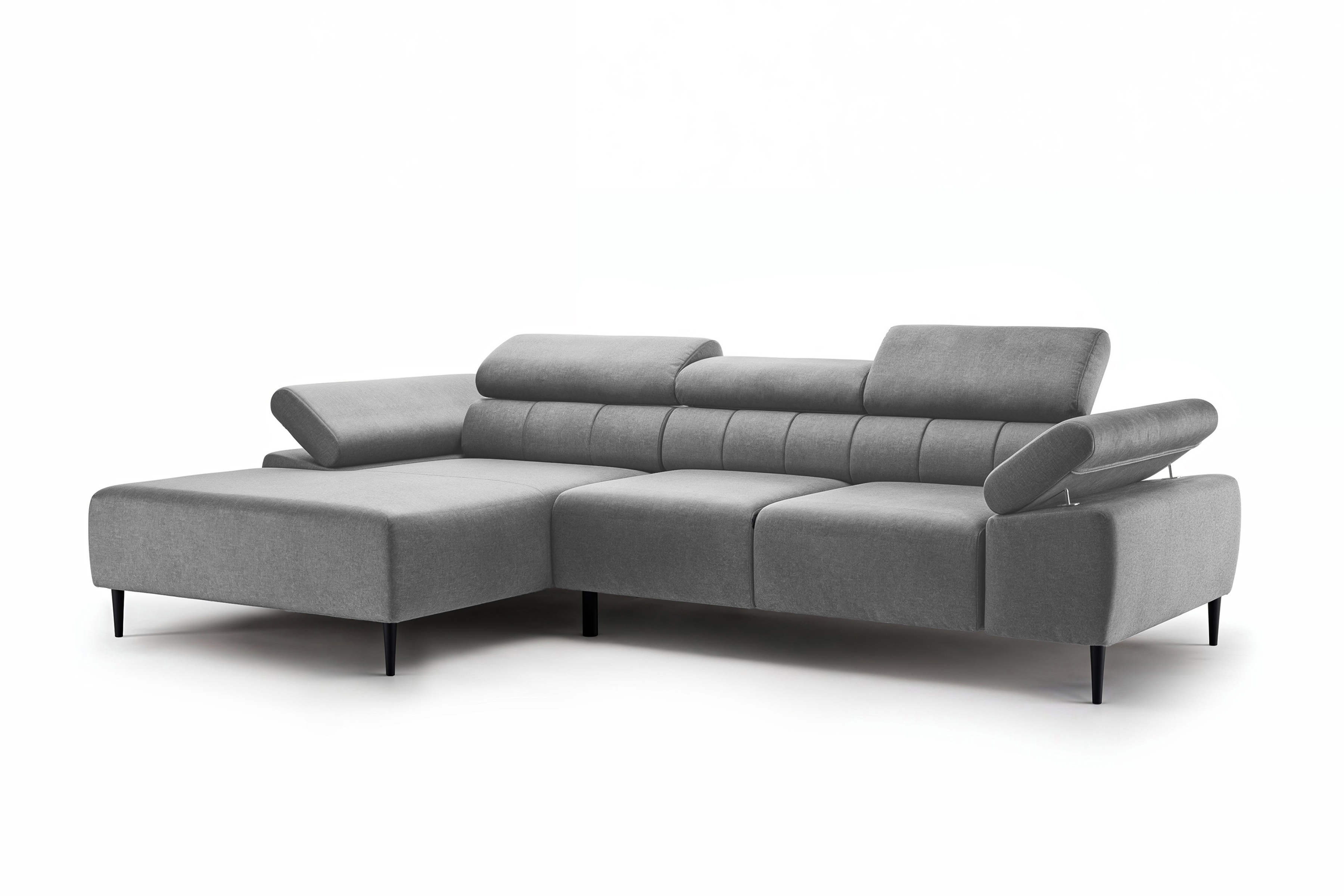 Rohová sedačka Taloria Mini s elektricky výsuvným sedákem levostranná - šedý samet Zetta 304 / černé nohy Rohová sedací souprava Taloria Mini z elektricky wysuwanym sedadlem levá - šedá welwet  Zetta 304 / Nohy černá 