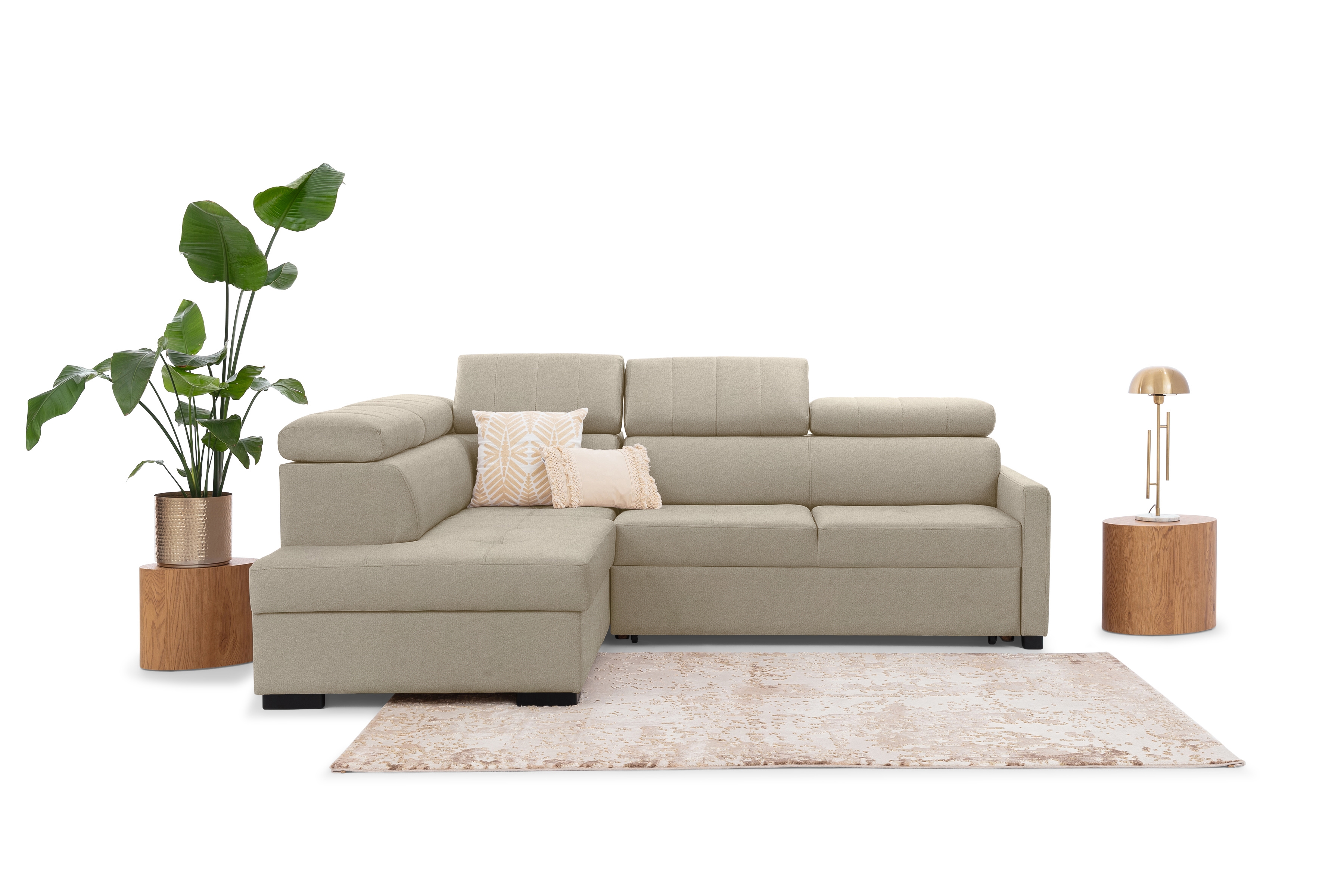 Rozkládací rohová sedací souprava Taremo L levá – krémová Ado 1601 Halva Rohová sedací souprava Taremo L rozkládací levá - kremowa plecionka Ado 1601 Halva