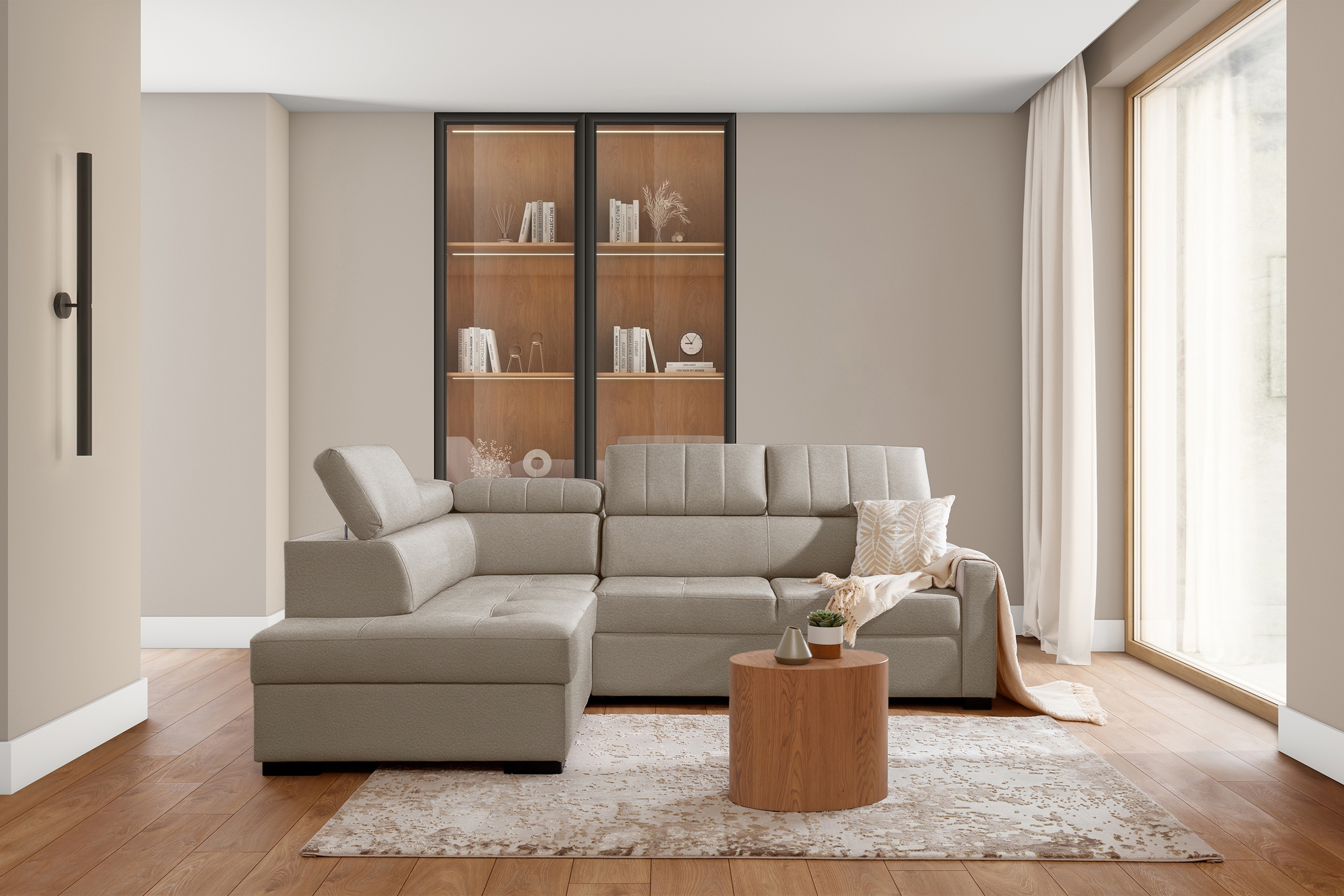 Rozkládací rohová sedací souprava Taremo L levá – krémová Ado 1601 Halva Rohová sedací souprava Taremo L rozkládací levá - kremowa plecionka Ado 1601 Halva