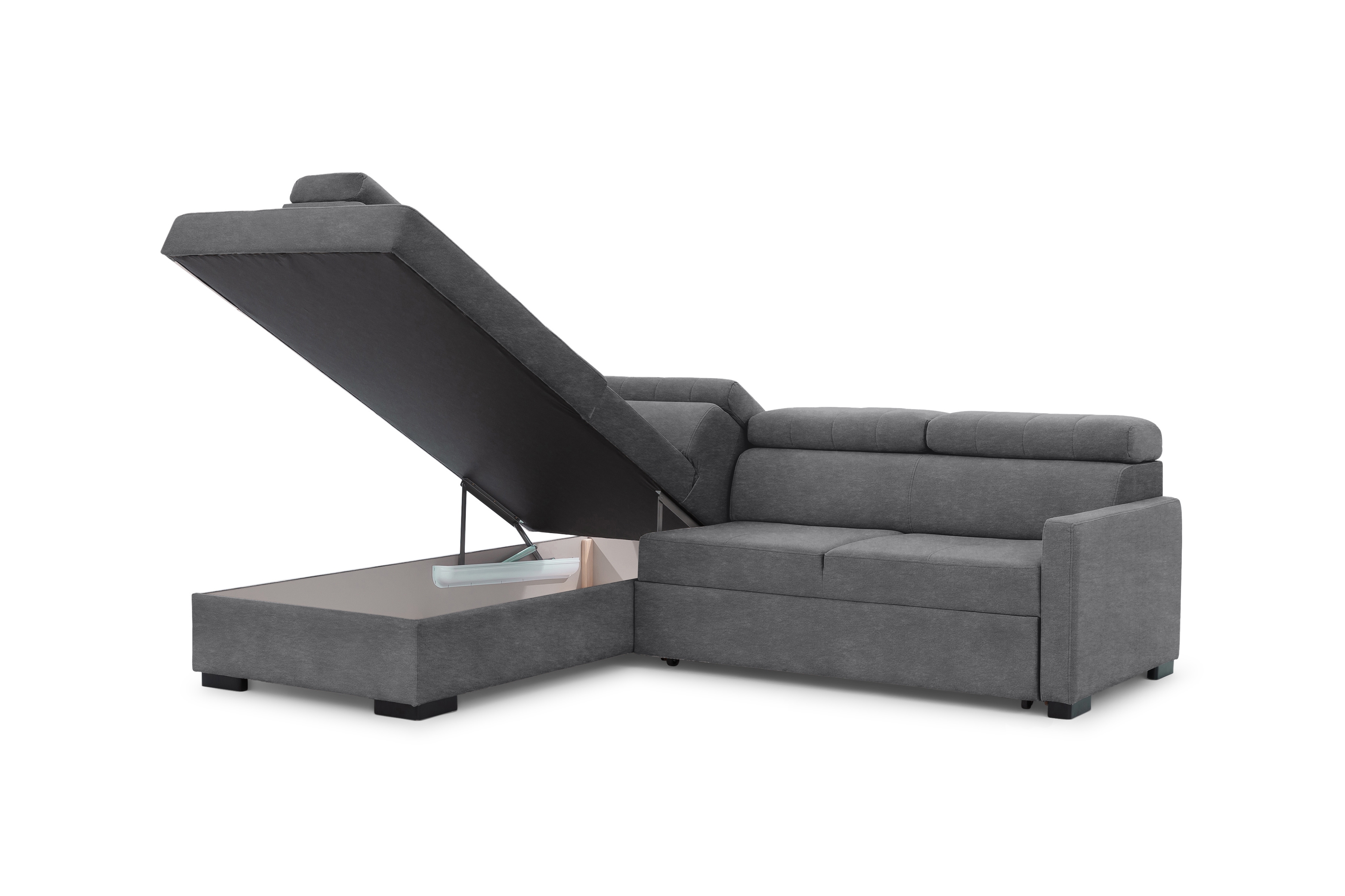 Rozkládací rohová sedací souprava Taremo L levá – šedá Zetta 304 Rohová sedací souprava Taremo L rozkládací levá - šedá samet latwoczyszczacy Zetta 304