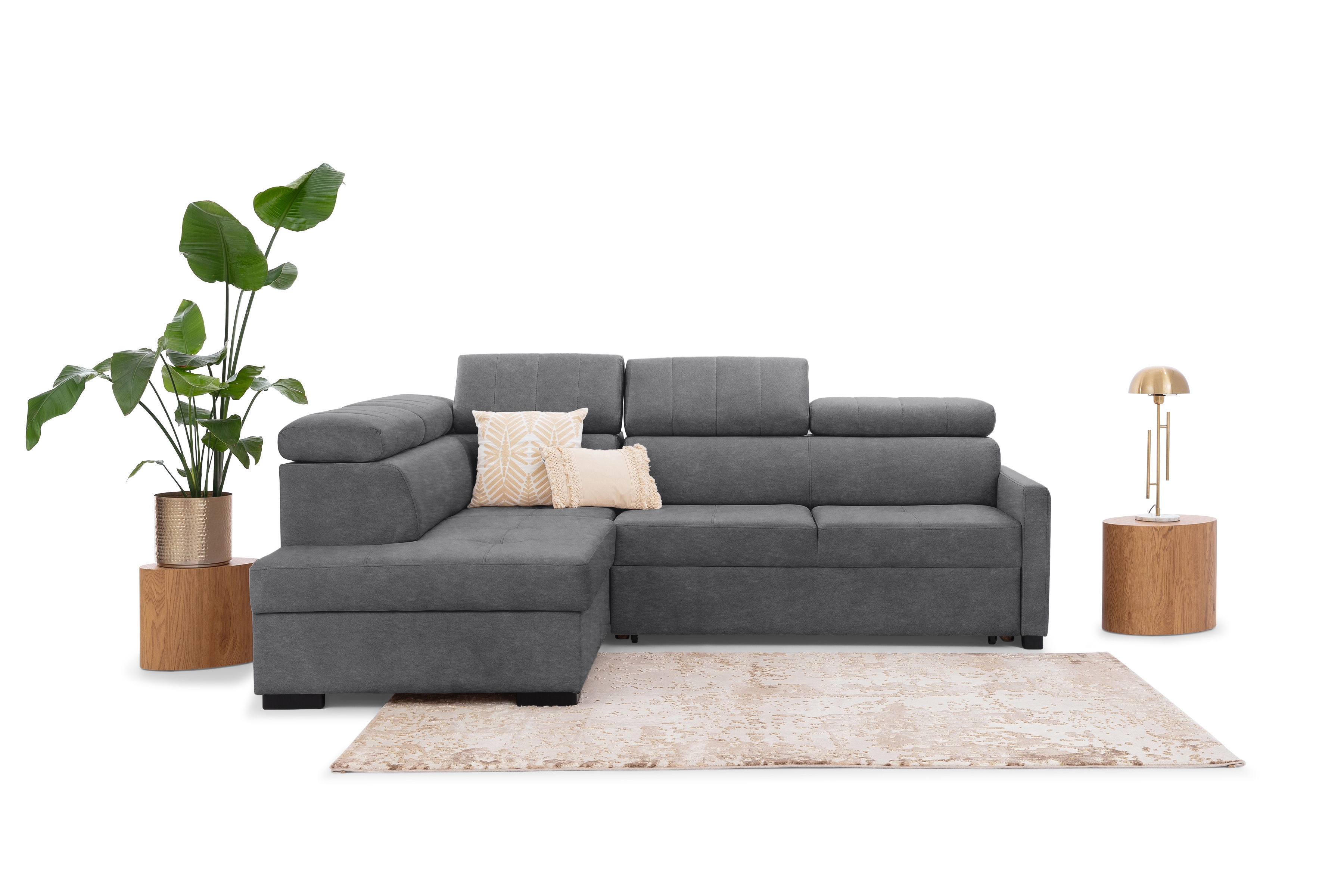 Rozkládací rohová sedací souprava Taremo L levá – šedá Zetta 304 Rohová sedací souprava Taremo L rozkládací levá - šedá samet latwoczyszczacy Zetta 304