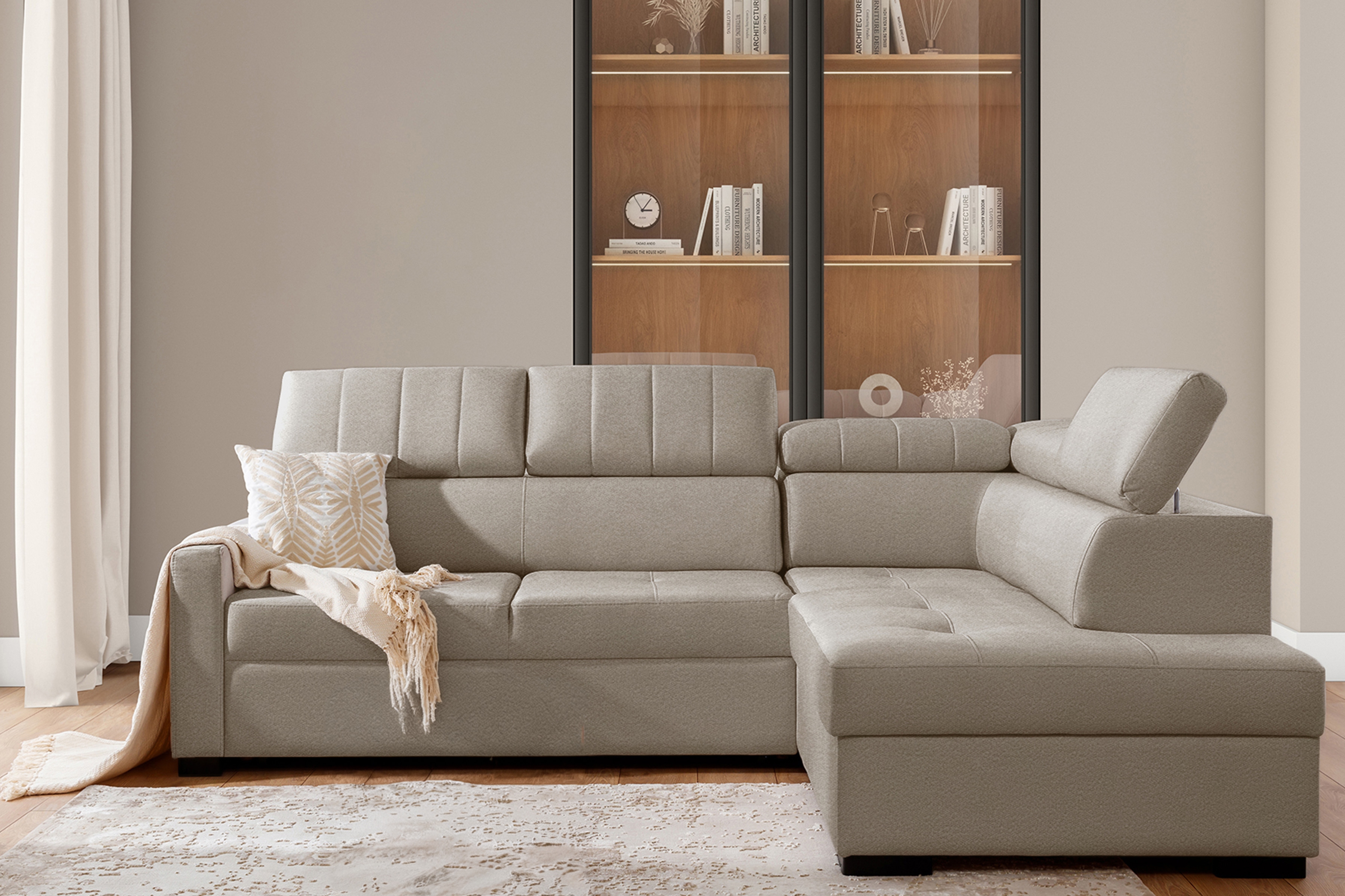 Rozkládací rohová sedací souprava Taremo L pravá – krémová Ado 1601 Halva Rohová sedací souprava Taremo L rozkládací pravá - kremowa plecionka Ado 1601 Halva