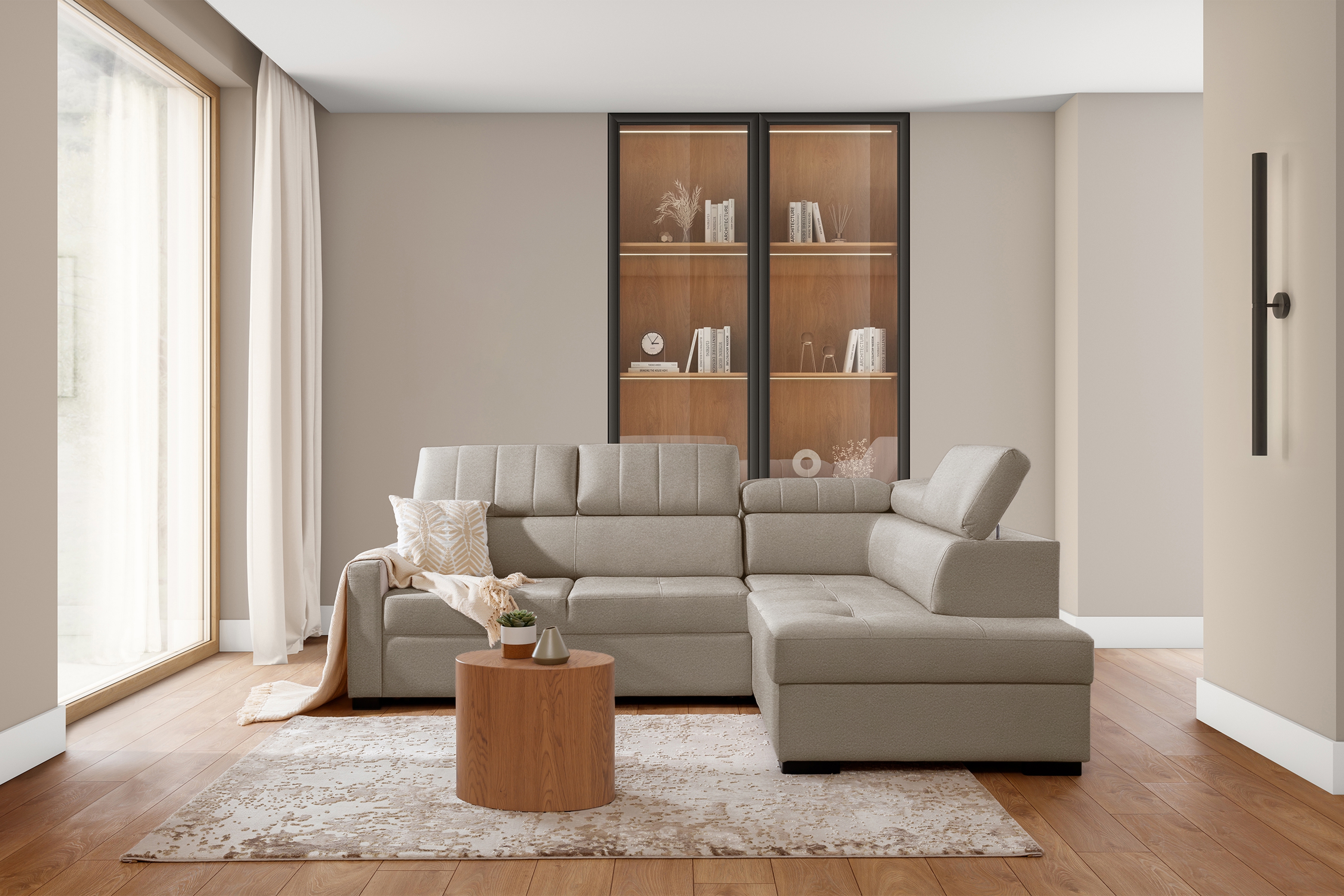 Rozkládací rohová sedací souprava Taremo L pravá – krémová Ado 1601 Halva Rohová sedací souprava Taremo L rozkládací pravá - kremowa plecionka Ado 1601 Halva