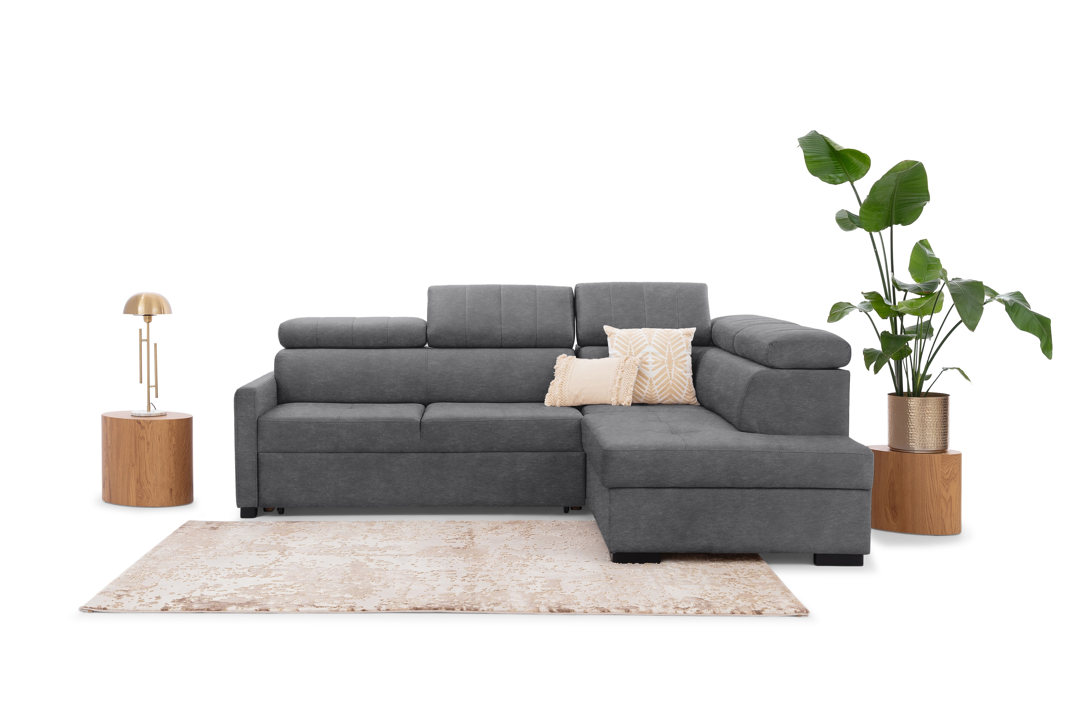 Rozkládací rohová sedací souprava Taremo L pravá – šedá Zetta 304 Rohová sedací souprava Taremo L rozkládací pravá - šedá samet latwoczyszczacy Zetta 304 