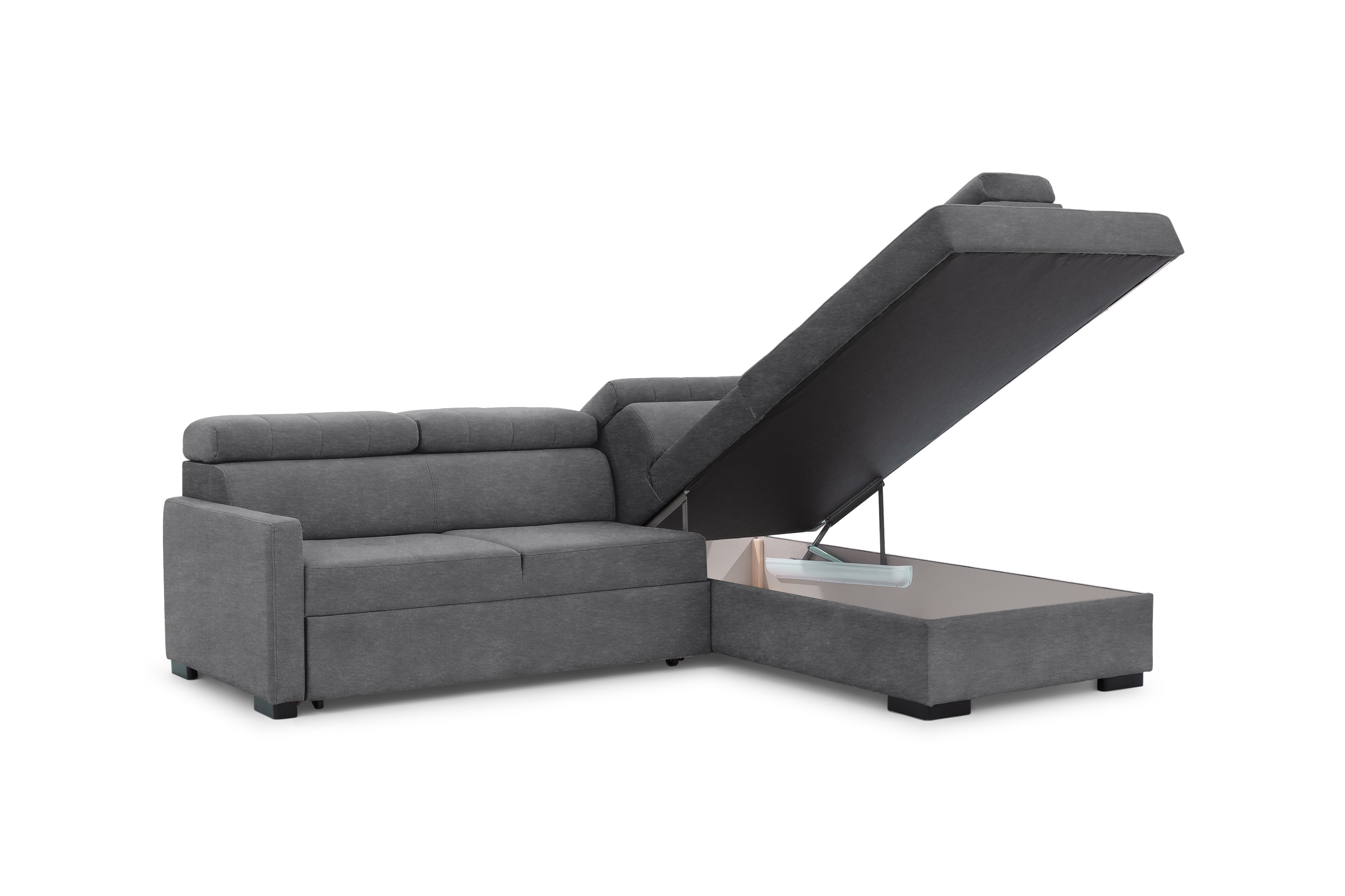 Rozkládací rohová sedací souprava Taremo L pravá – šedá Zetta 304 Rohová sedací souprava Taremo L rozkládací pravá - šedá samet latwoczyszczacy Zetta 304 