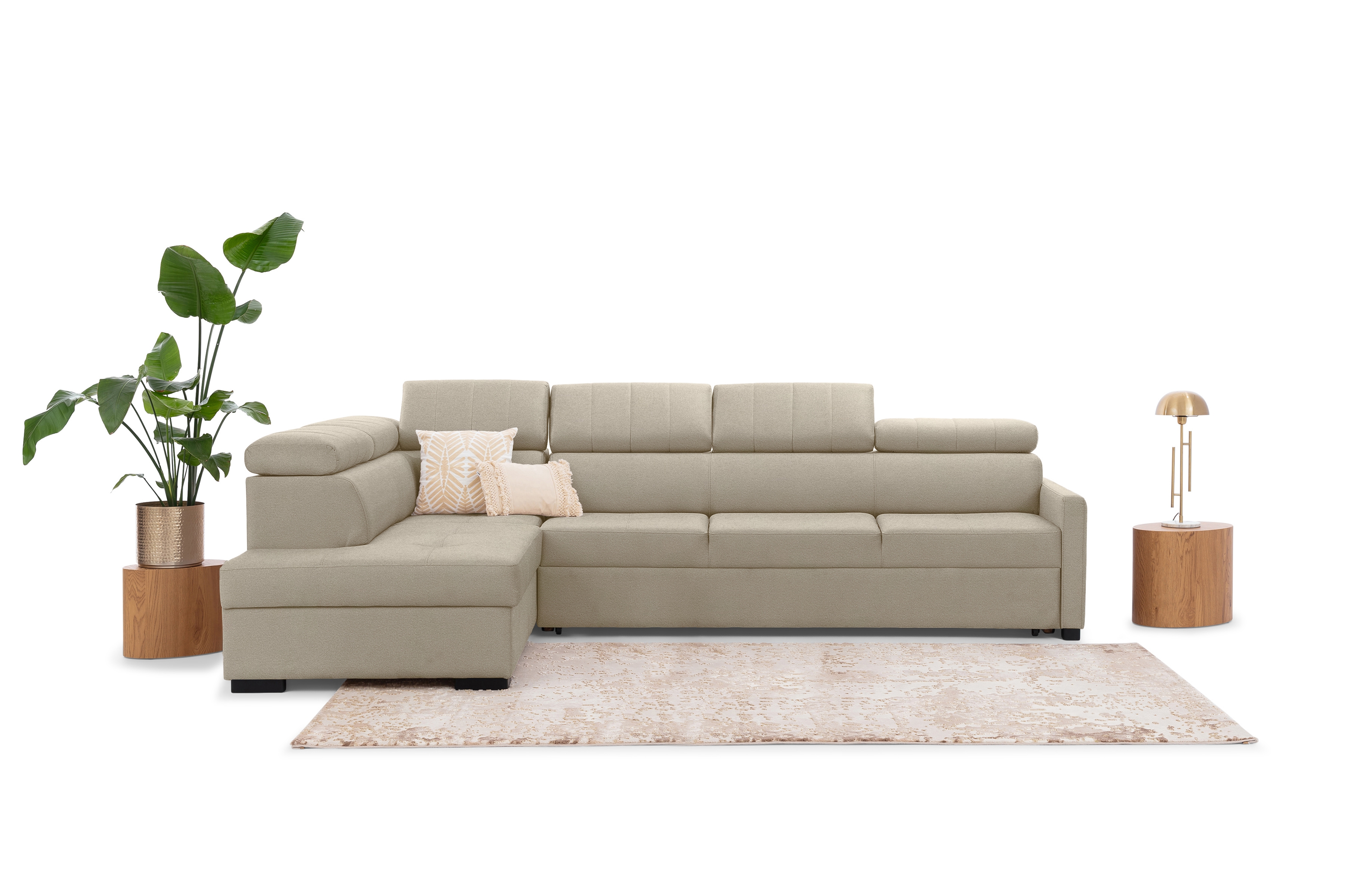 Rozkladacia rohová sedacia súprava Taremo Maxi ľavá - krémová pletenina Ado 1601 Halva Rohová sedacia súprava Taremo Maxi s funkciou spánku Ľavá strana - kremowa plecionka Ado 1601 Halva