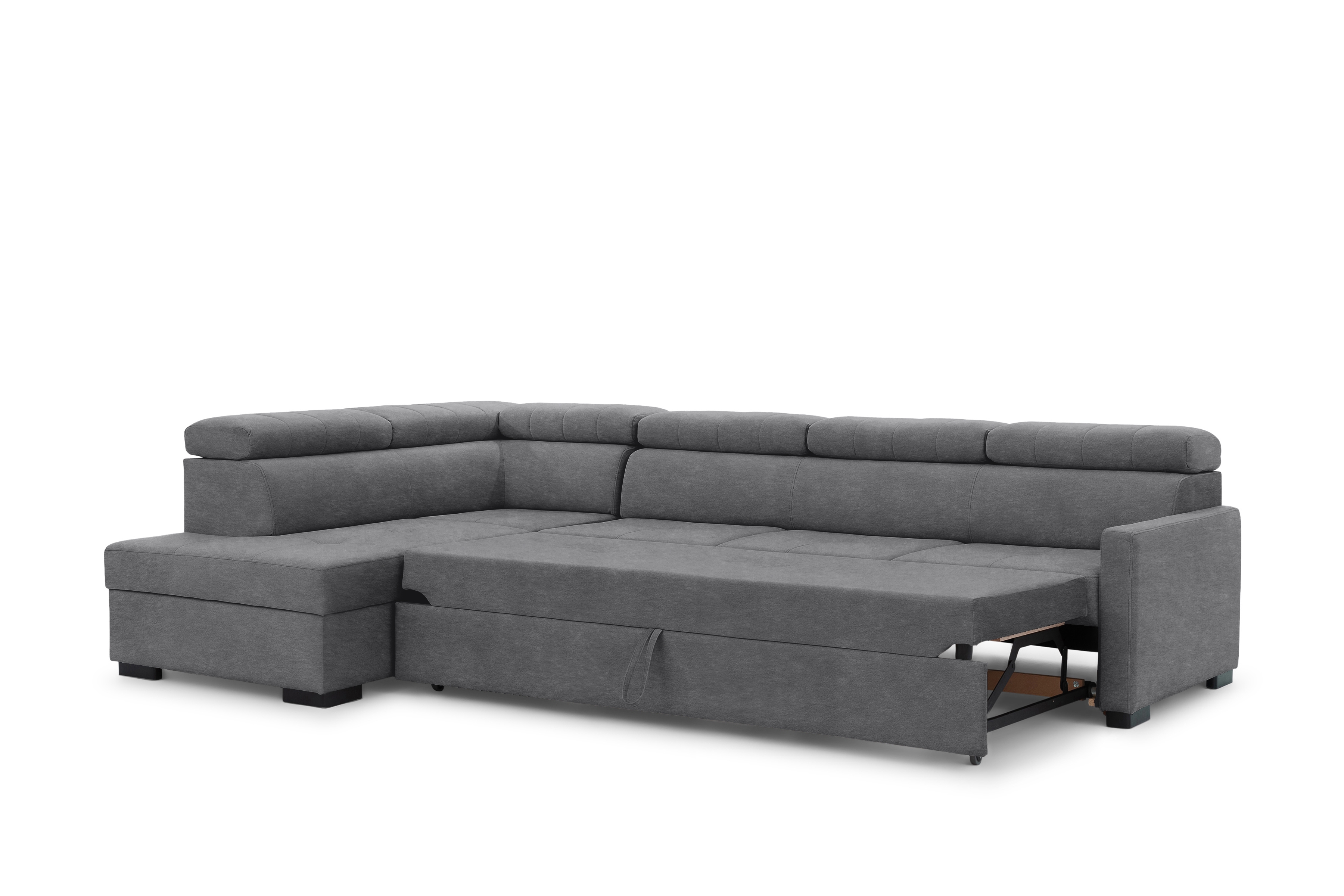 Rozkládací rohová sedací souprava Taremo Maxi levá – šedá Zetta 304 Rohová sedací souprava Taremo Maxi rozkládací levá - šedá samet latwoczyszczacy Zetta 304