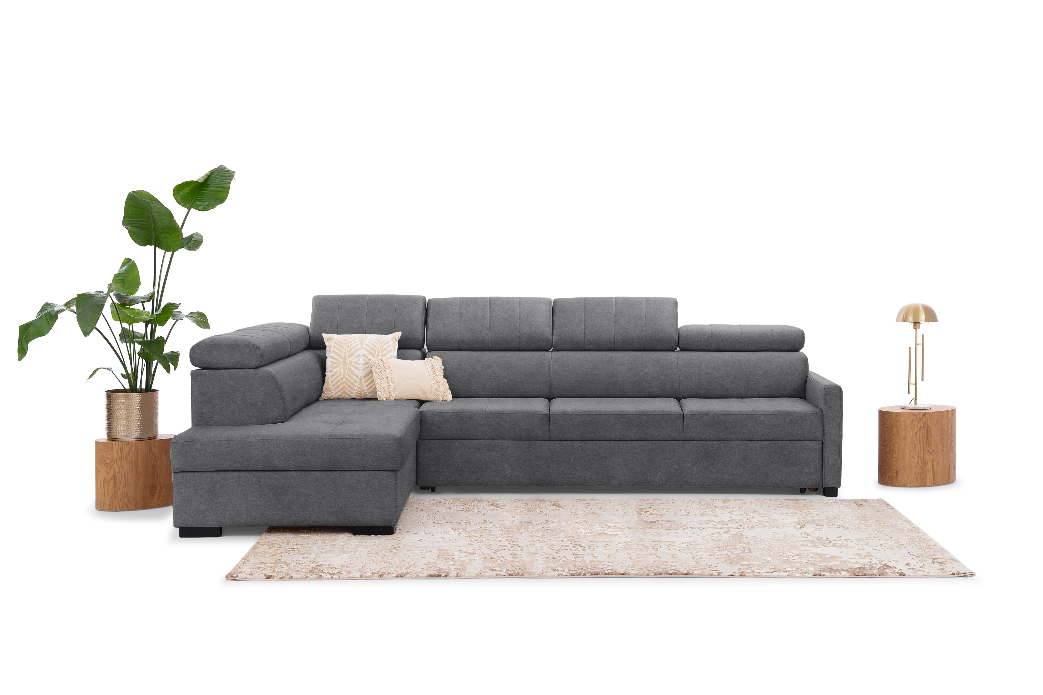 Rozkládací rohová sedací souprava Taremo Maxi levá – šedá Zetta 304 Rohová sedací souprava Taremo Maxi rozkládací levá - šedá samet latwoczyszczacy Zetta 304