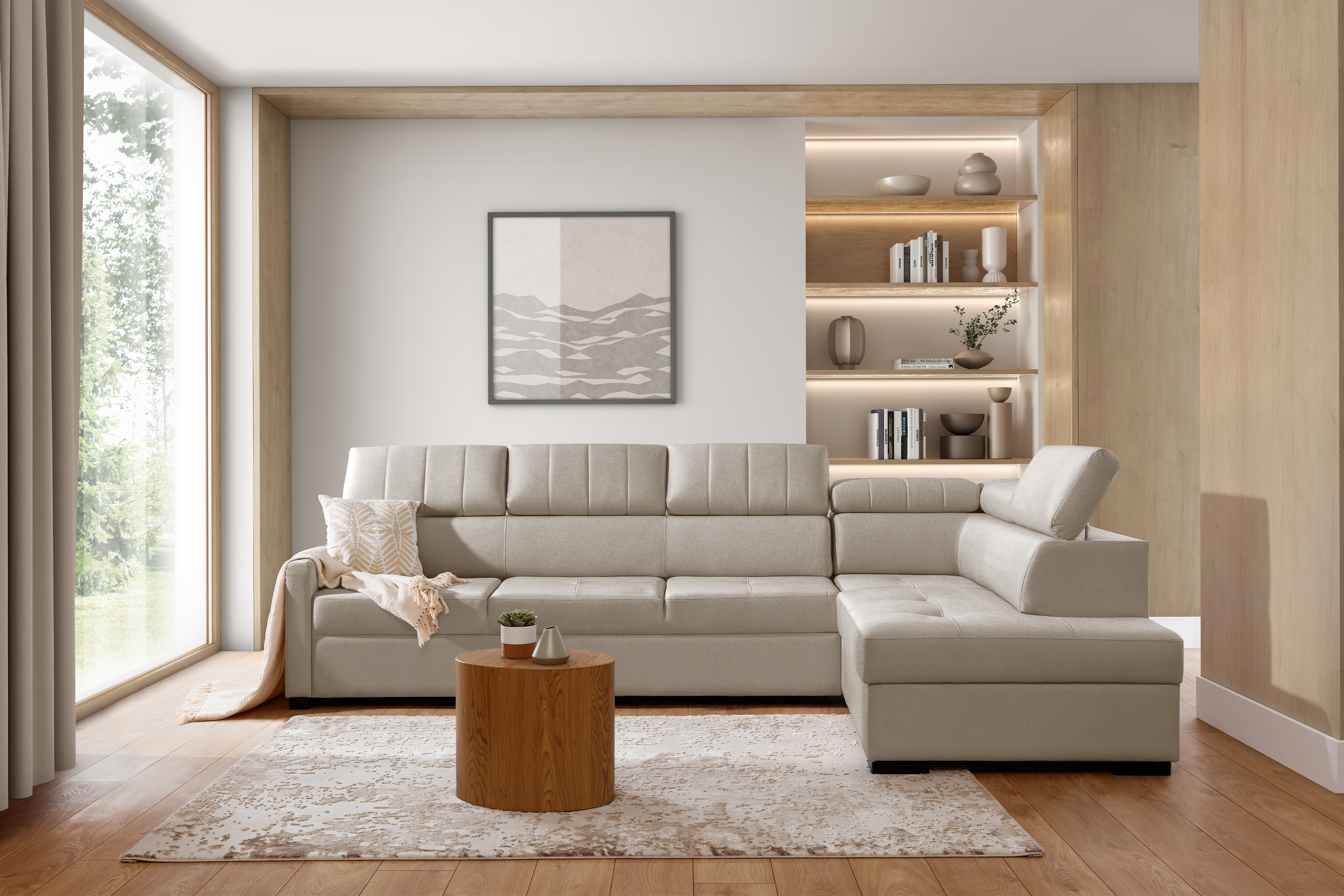 Rozkládací rohová sedací souprava Taremo Maxi pravá – krémová Ado 1601 Halva Rohová sedací souprava Taremo Maxi rozkládací pravá - kremowa plecionka Ado 1601 Halva