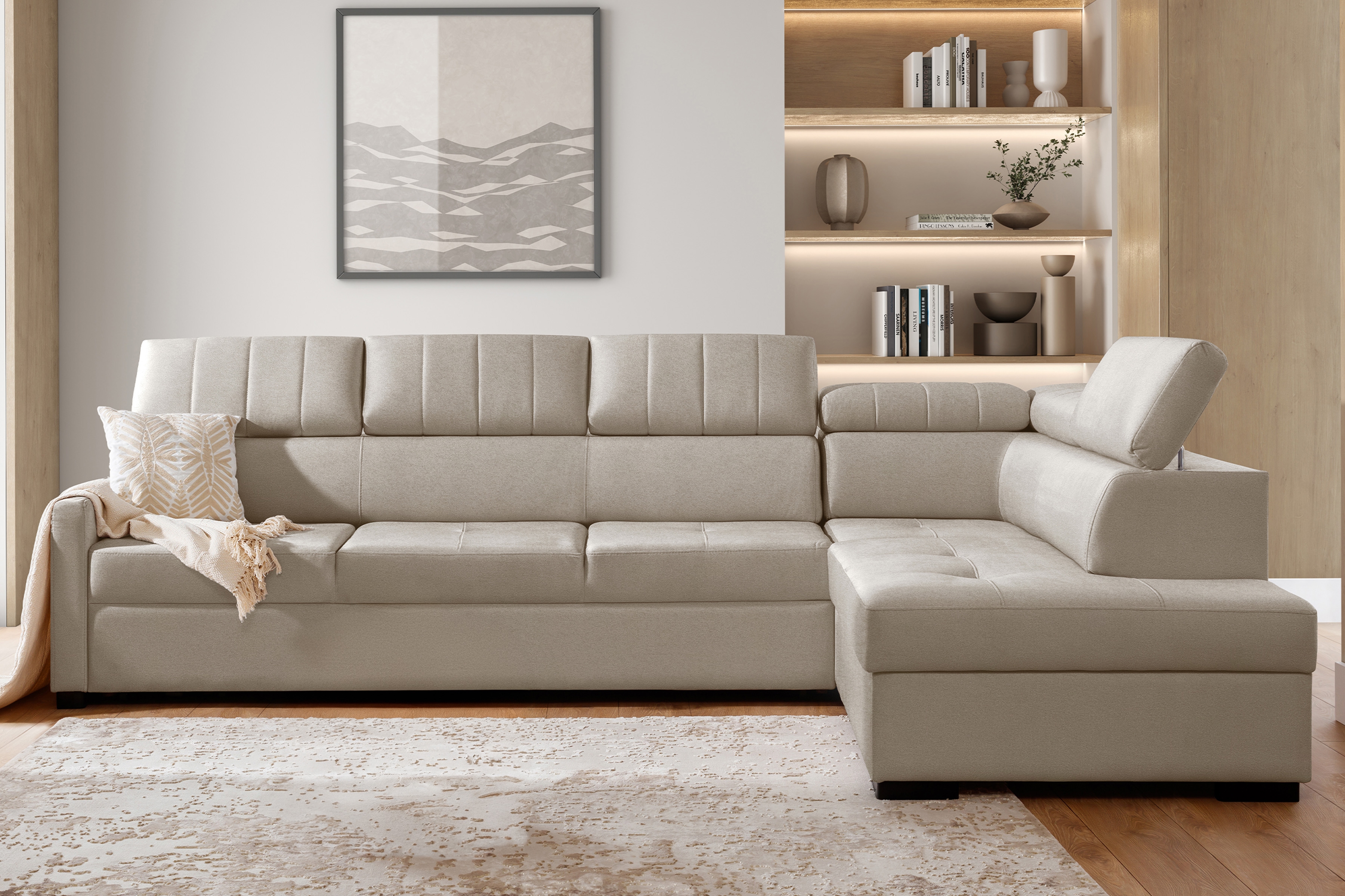 Rozkládací rohová sedací souprava Taremo Maxi pravá – krémová Ado 1601 Halva Rohová sedací souprava Taremo Maxi rozkládací pravá - kremowa plecionka Ado 1601 Halva