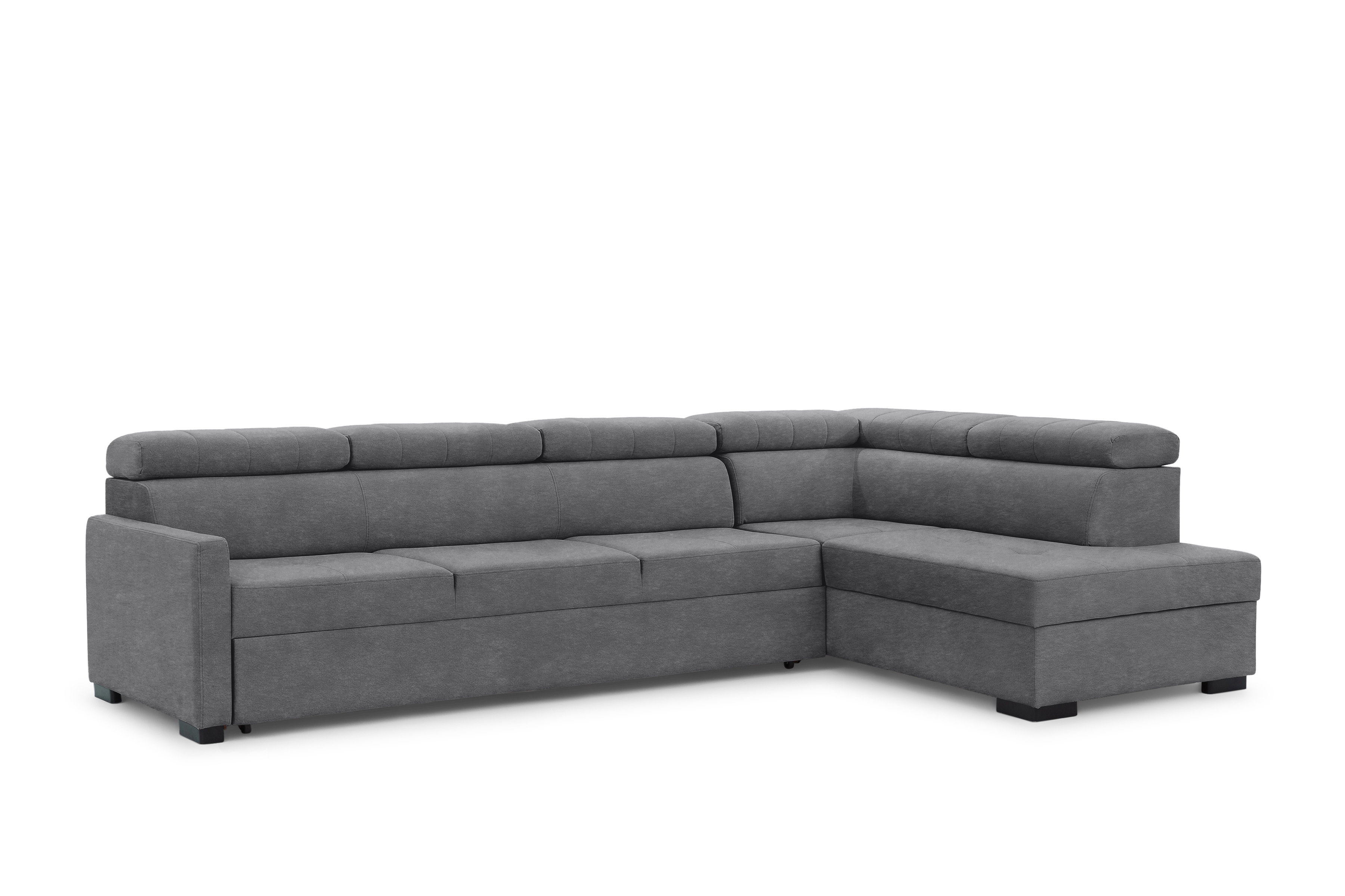 Rozkládací rohová sedací souprava Taremo Maxi pravá – šedá Zetta 304 Rohová sedací souprava Taremo Maxi rozkládací pravá - šedá samet latwoczyszczacy Zetta 304 