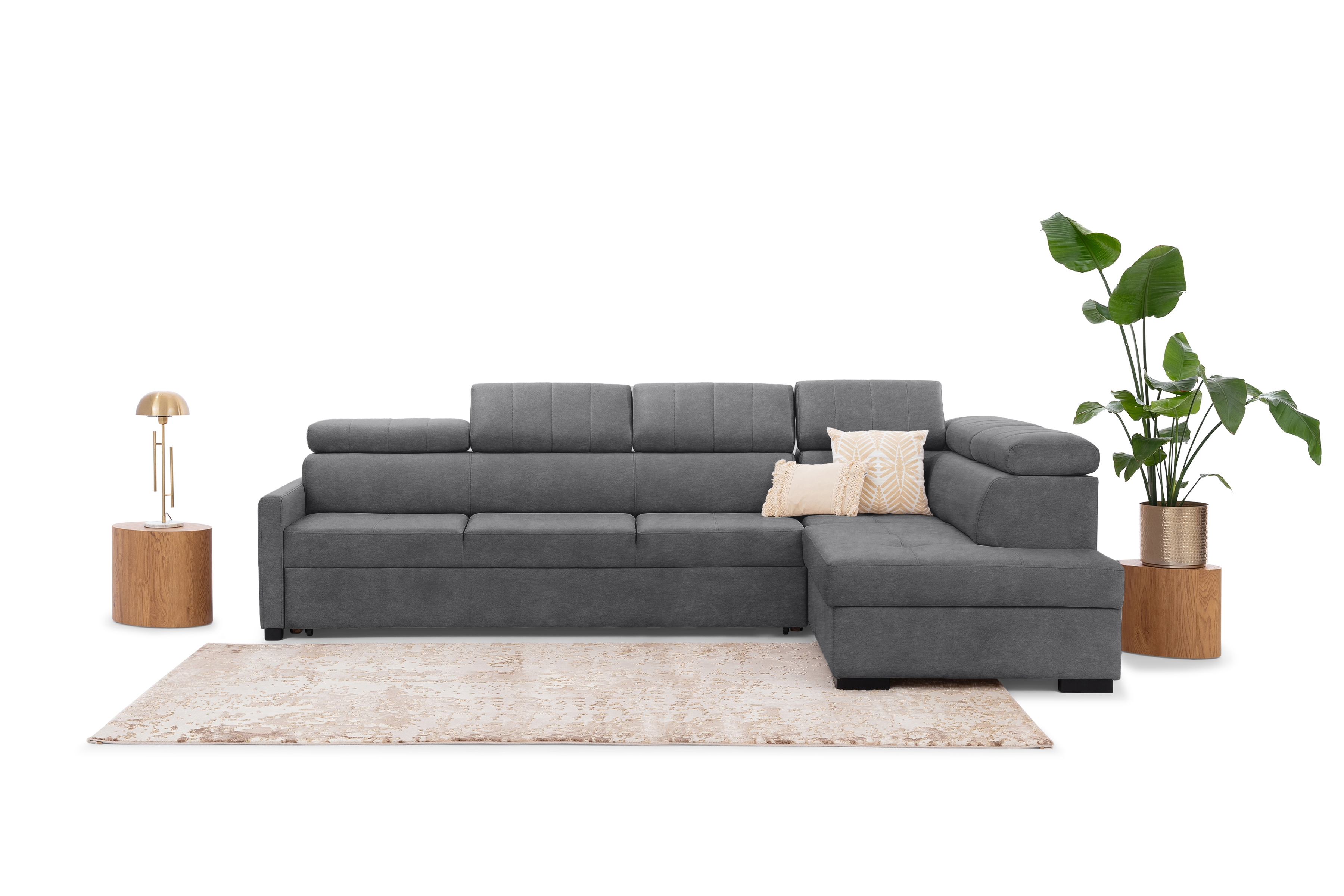 Rozkládací rohová sedací souprava Taremo Maxi pravá – šedá Zetta 304 Rohová sedací souprava Taremo Maxi rozkládací pravá - šedá samet latwoczyszczacy Zetta 304 