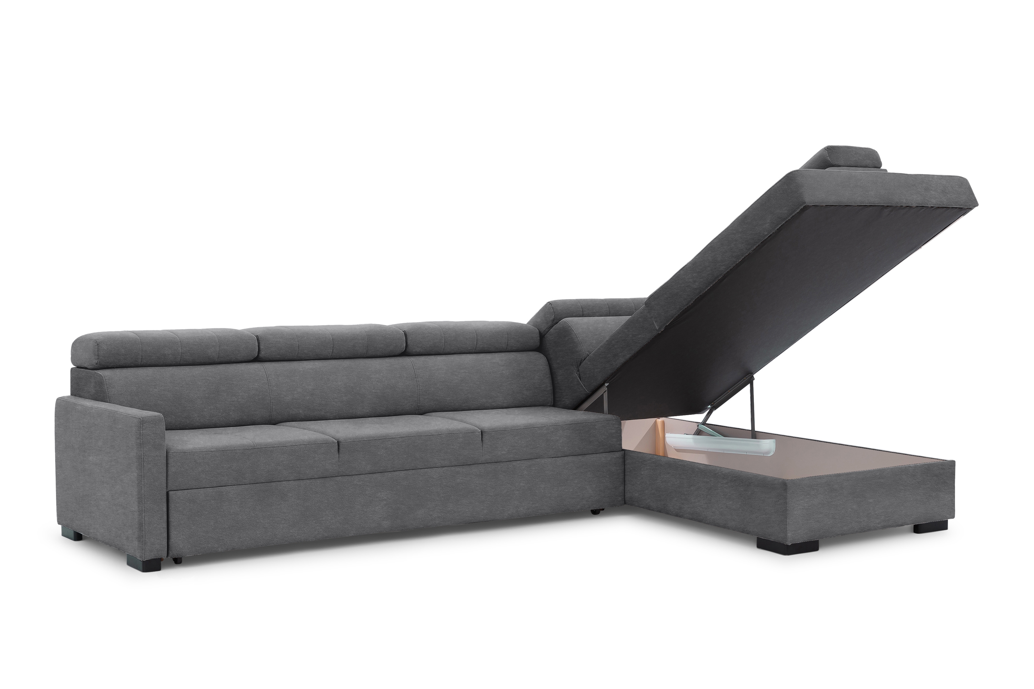 Rozkládací rohová sedací souprava Taremo Maxi pravá – šedá Zetta 304 Rohová sedací souprava Taremo Maxi rozkládací pravá - šedá samet latwoczyszczacy Zetta 304 